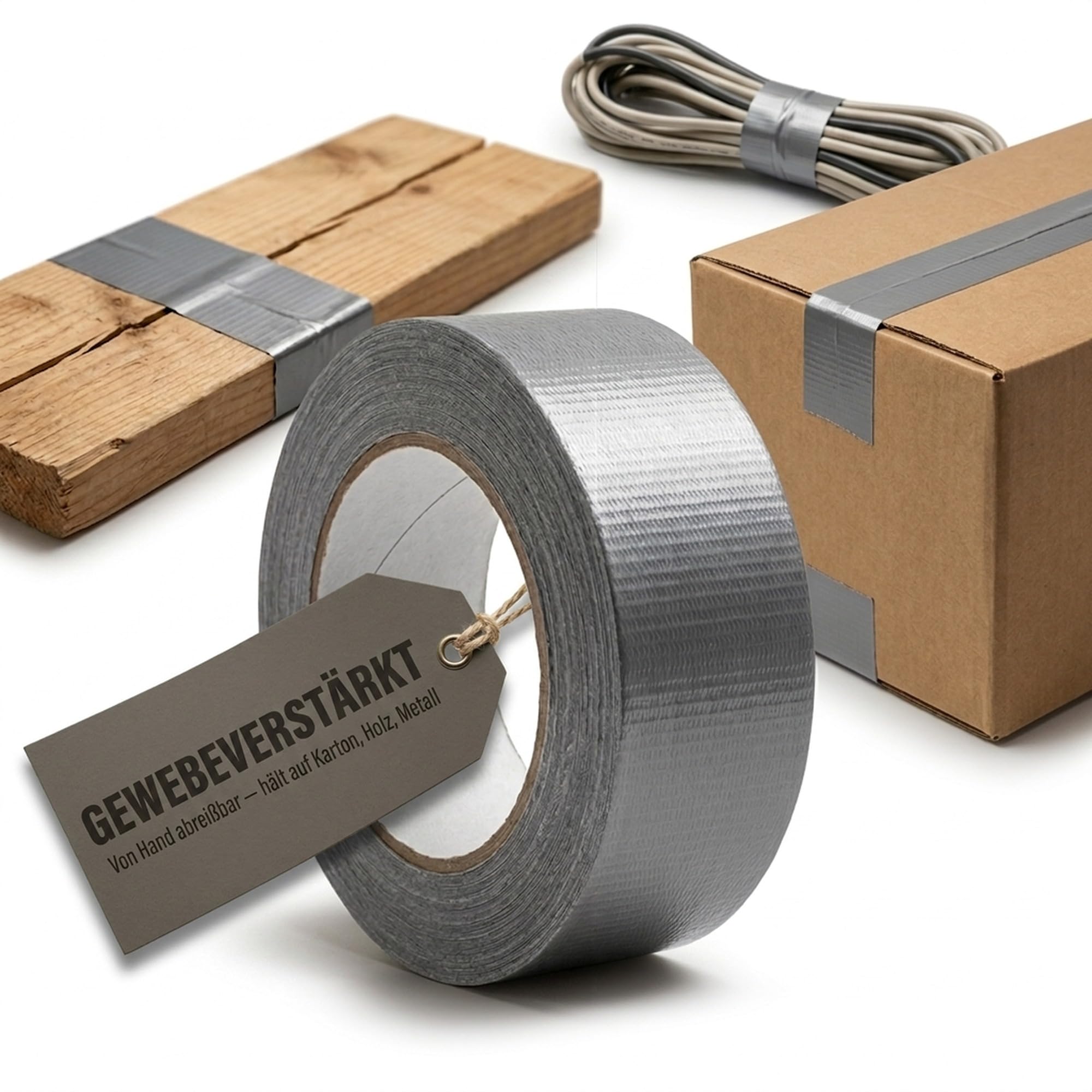 KK Verpackungen Gewebeband 48 mm x 50 m silbergrau | 24 x Rollen Panzertape | Reißfest, Extrem stark | Zum Fixieren, Bündeln, Verpacken, Abkleben | Gewebeklebeband Duct Tape