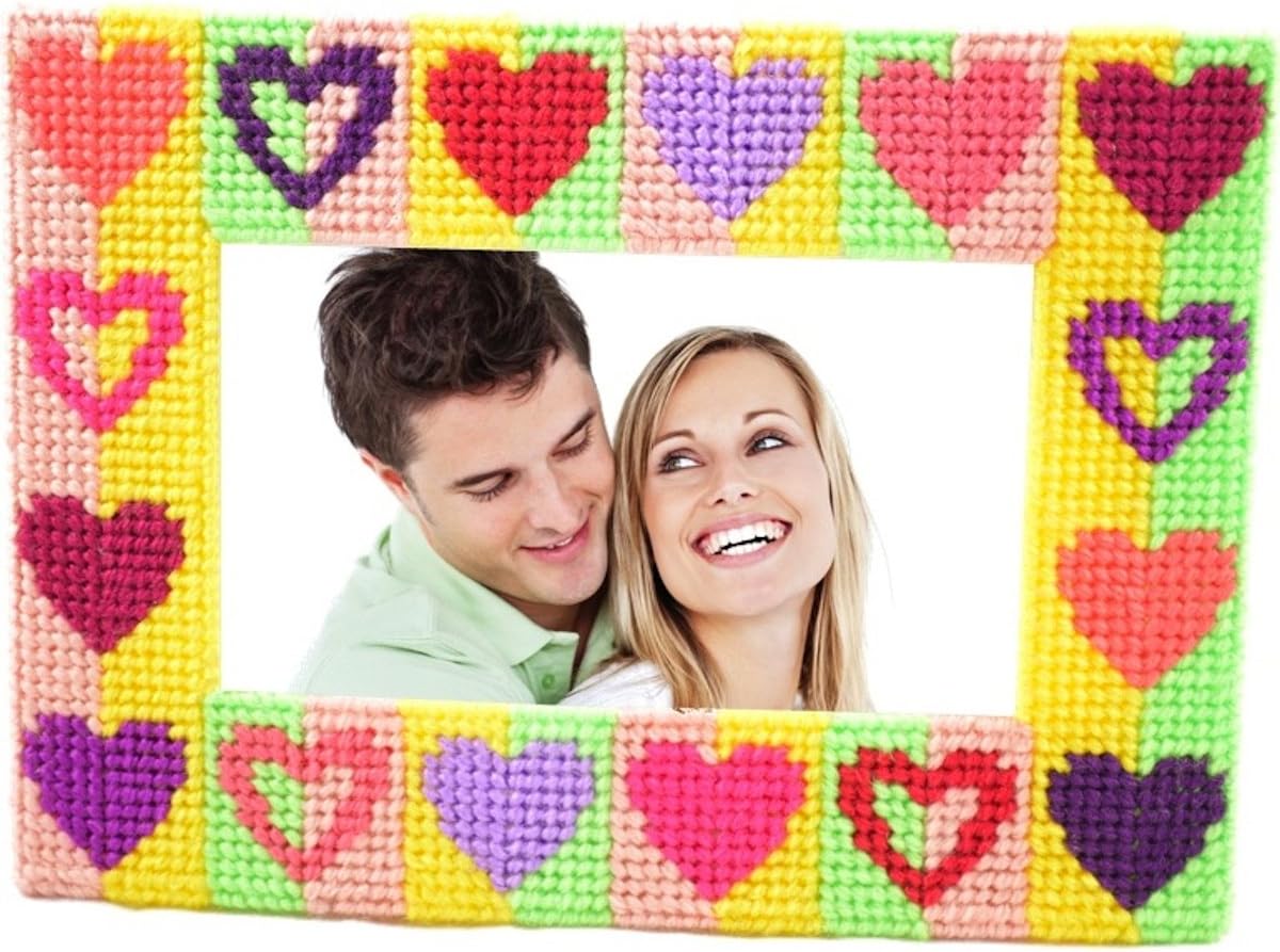 Framous Kits Love Hearts Framous Plastic Canvas Kit, 7 by 5-Inch, Yellow