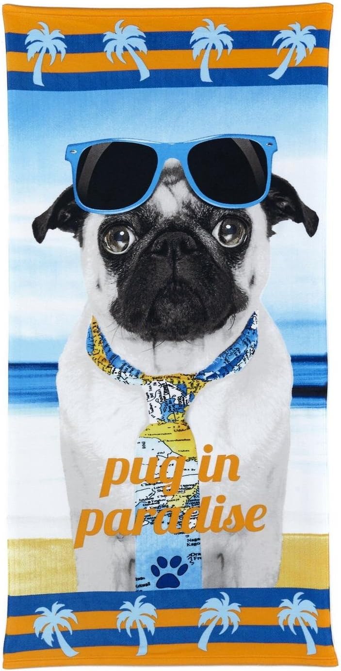 Pug Blue Beach Towel