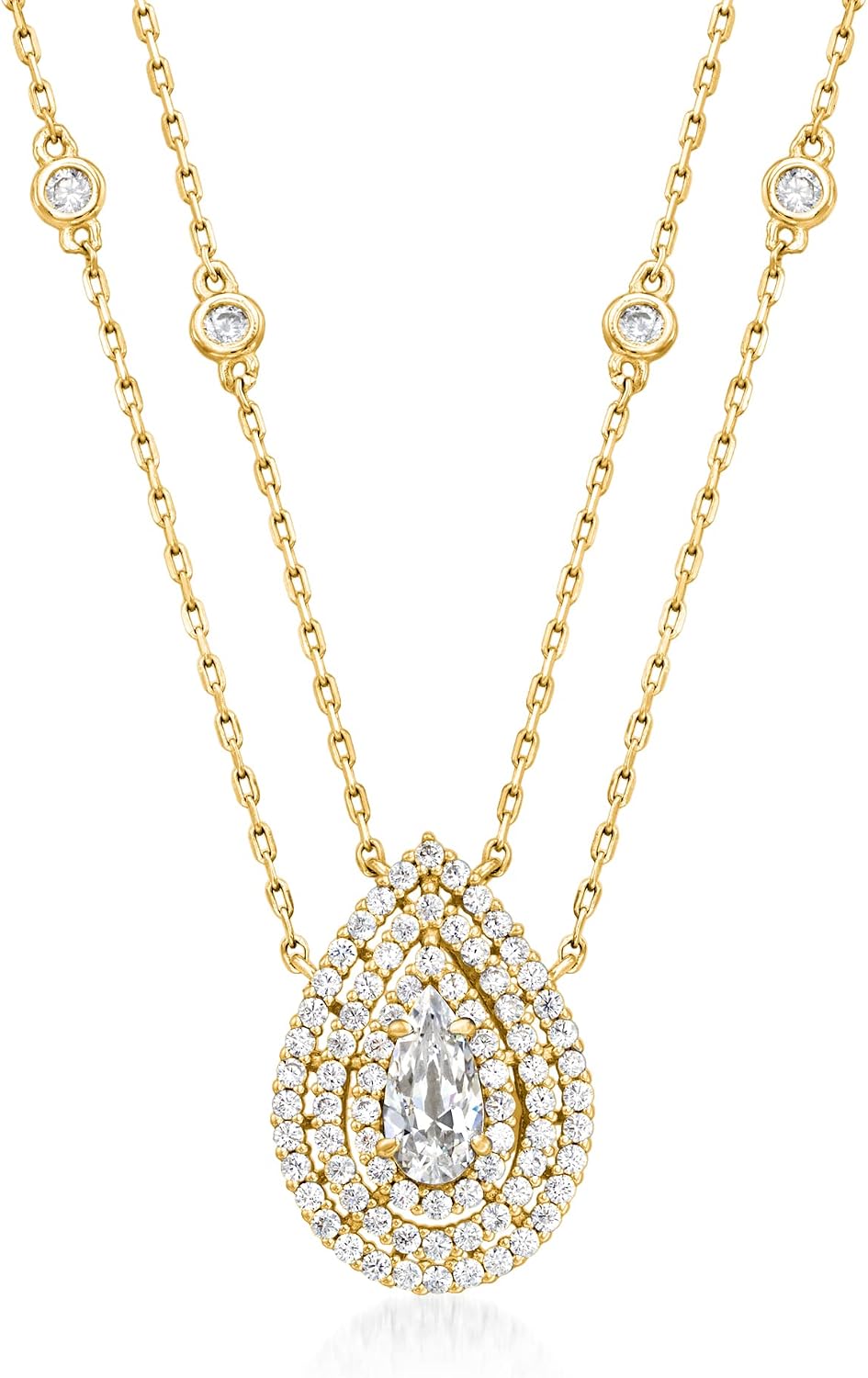 Ross-Simons 0.90 ct. t.w. CZ 2-Strand Drop Necklace in 18kt Gold Over Sterling