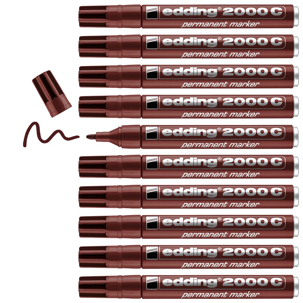 edding 2000 C marcador permanente - marrón - 10 rotuladores - punta redonda 1,5-3 mm - indeleble de secado rápido - resistente al agua y a los borrones - cartón, plástico, madera, metal - universal