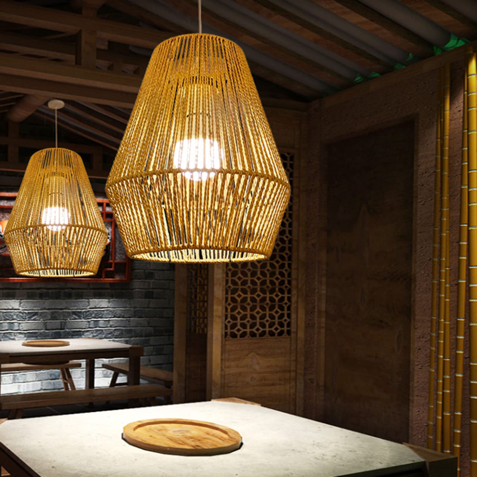 F Fityle Corda intrecciata in rattan Lampada a sospensione Paralume Sostituzione paralume Accessori retrò per soggiorno Camera da letto Hotel Ristorante, Kaki