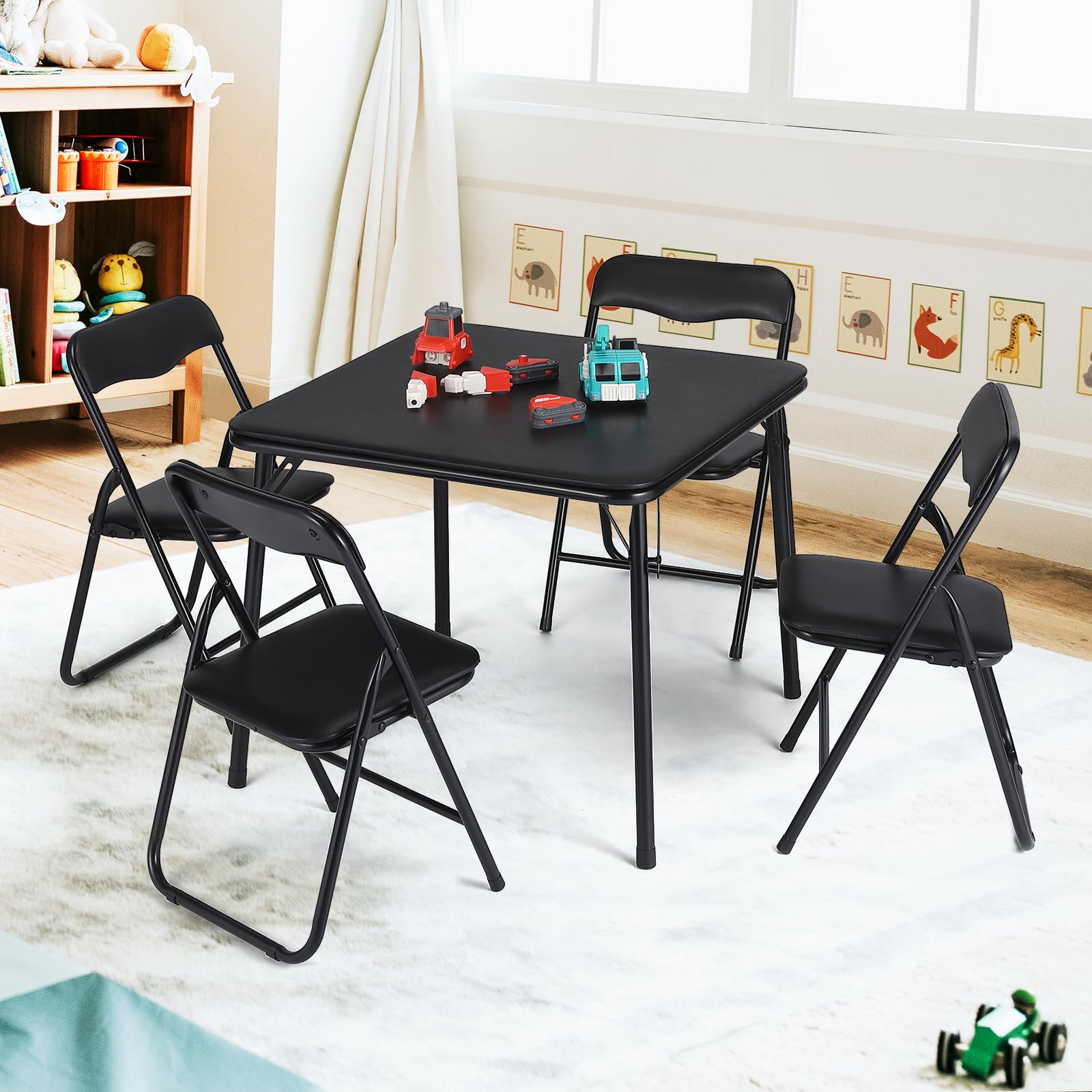 GarveeLife Set Infantil Plegable para Niños, Conjunto de 5 Piezas de Mesa y Sillas de Actividades para Niños, Cojines Acolchados para Salas de jJuegos, Guarderías y Dormitorios