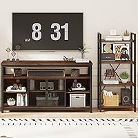 Vista 5 de BON AUGURE Soporte de TV alto para televisores de hasta 65 pulgadas, centro de entretenimiento industrial de madera con armario de almacenamiento