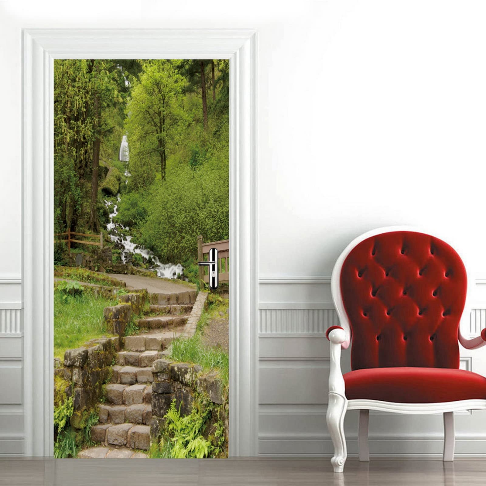 A.Monamour Adesivo Porta Autoadesiva 3D Entrata Alla Cascata Di Wahkeena Nel Columbia River Gorge Oregon Vinile PVC Adesivi per Porte Interne Pellicola Poster Sticker Murale Parete Carta da Parati