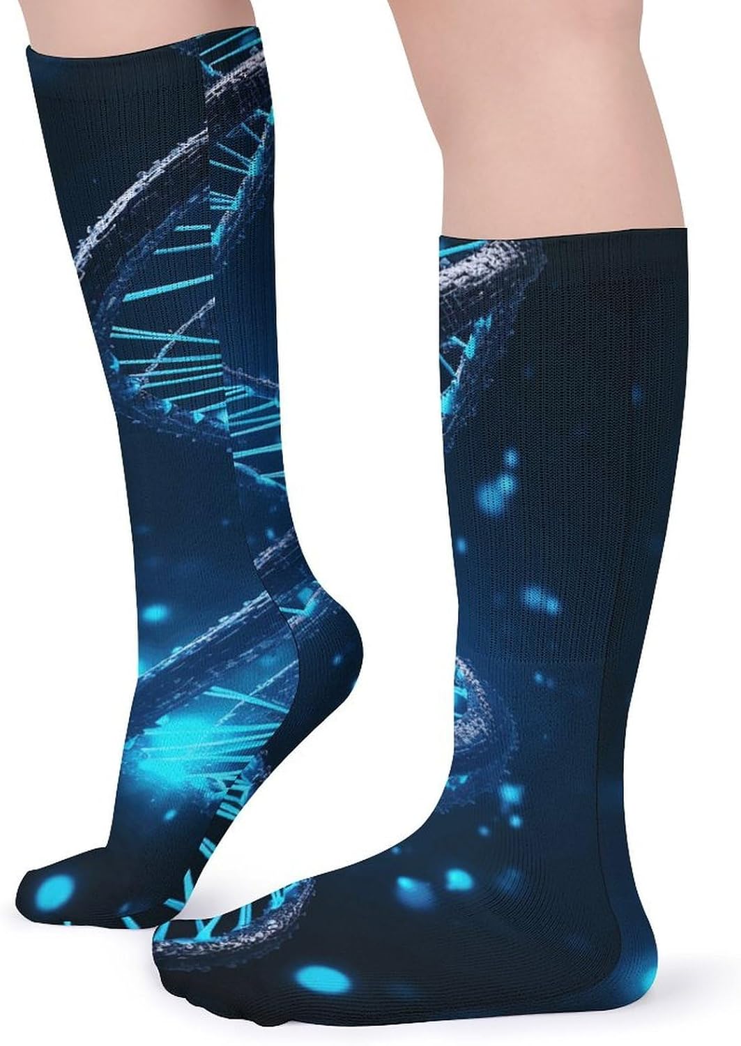 Breathable Crew Sock, Moisture Wicking, Athletic Calf Socks, Cozy | Blue DNA Structure Compression Socks for Women Men, Lightweight High Work Socks for Business, Casual