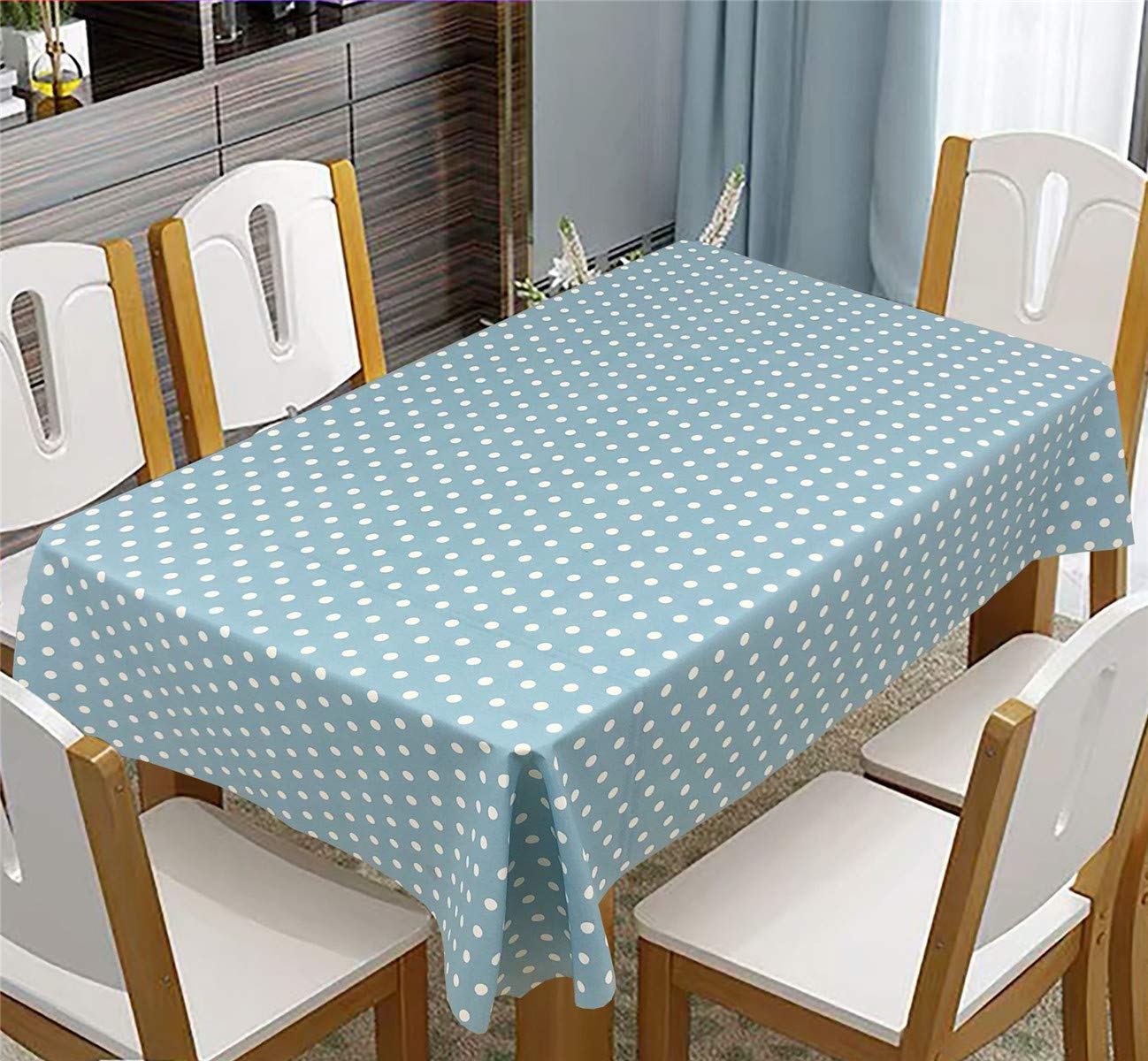 FANSU Tovaglia Rettangolare Antimacchia: Impermeabile, In Poliestere, Resistente Alle Rughe, Lavabile, Motivo Foglie Blu, 140x200cm
