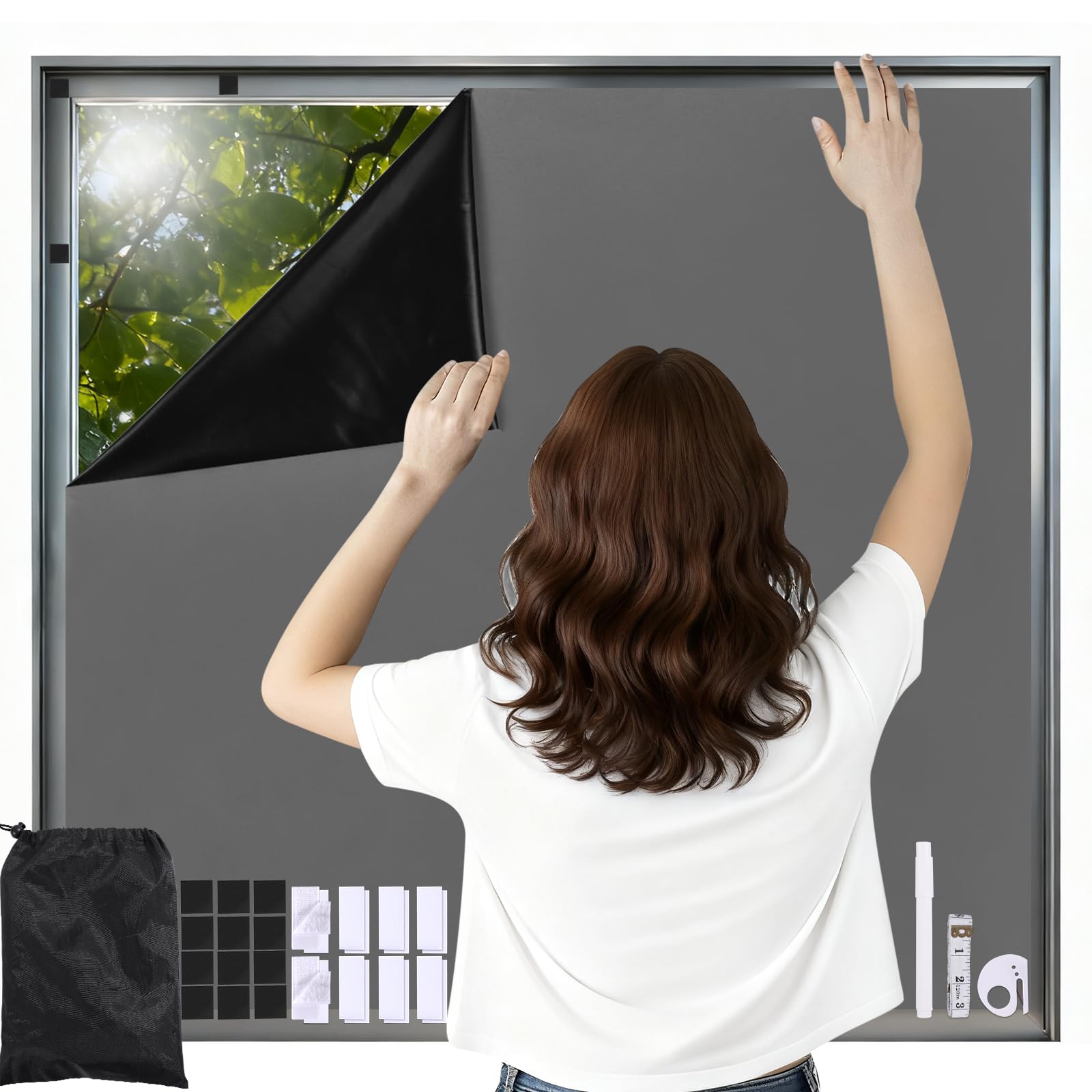 Magnetic Blackout Blinds Stick On No Drill Temporary Blackout Blind Self Adhesive Portable Window Blackout Cover Curtains for Renter Bedroom Bathroom Kitchen Nursery Travel