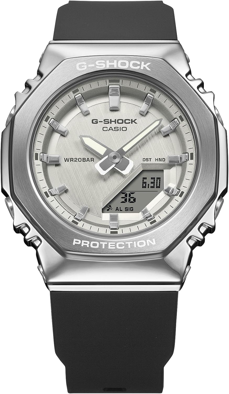 Casio G-Shock Small Octagonal Analog-Digital Silver and Black Watch GMS2110-1A7