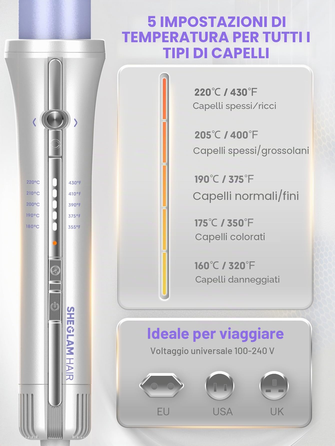 SHEGLAM 25mm Arricciacapelli Automatico One Touch con Aria Fredda – Ricci a Lunga Tenuta per Stili Bounce o Ondulati, Basso Rischio di Ustioni, Riscaldamento Rapido per Capelli Medi o Lunghi (25mm)