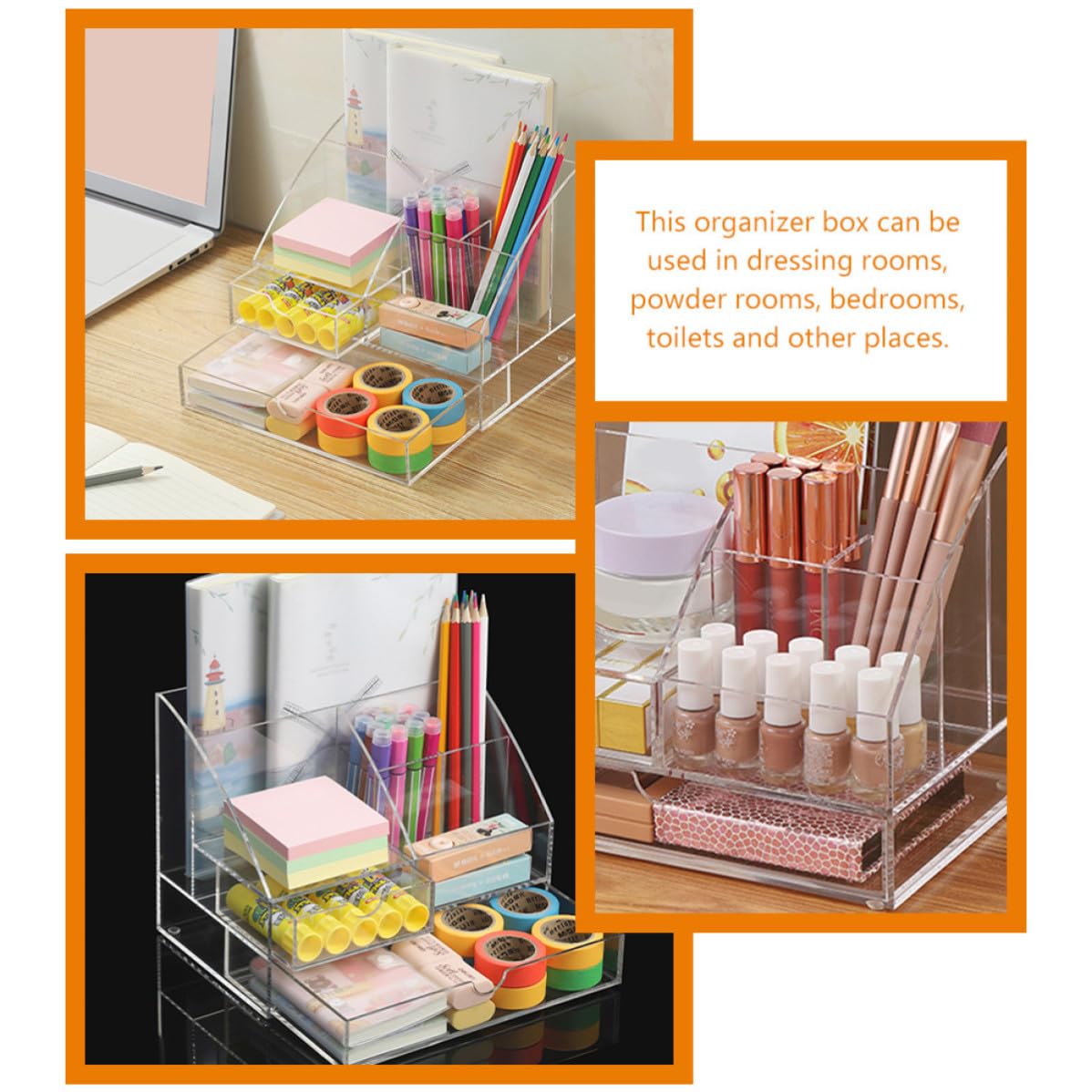 Balacoo Organizador para Escritorio y Cajón con Múltiples Compartimentos Caja Multiusos de Acrílico Transparente para Maquillaje, Joyas y Papelería en Oficina o Baño