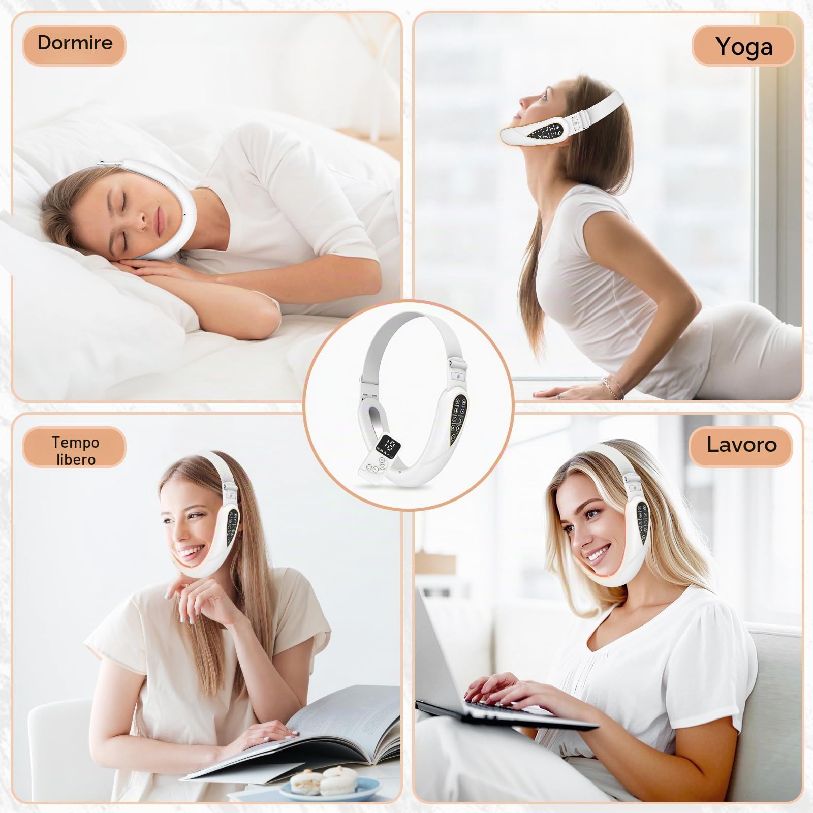 Massaggiatore elettrico V-Face Shaping, dispositivo EMS Facelifting, 5 modalità, 5 livelli di intensità, lampada a luce blu e rossa, massaggiatore viso a forma di V, riduttore doppio mento con