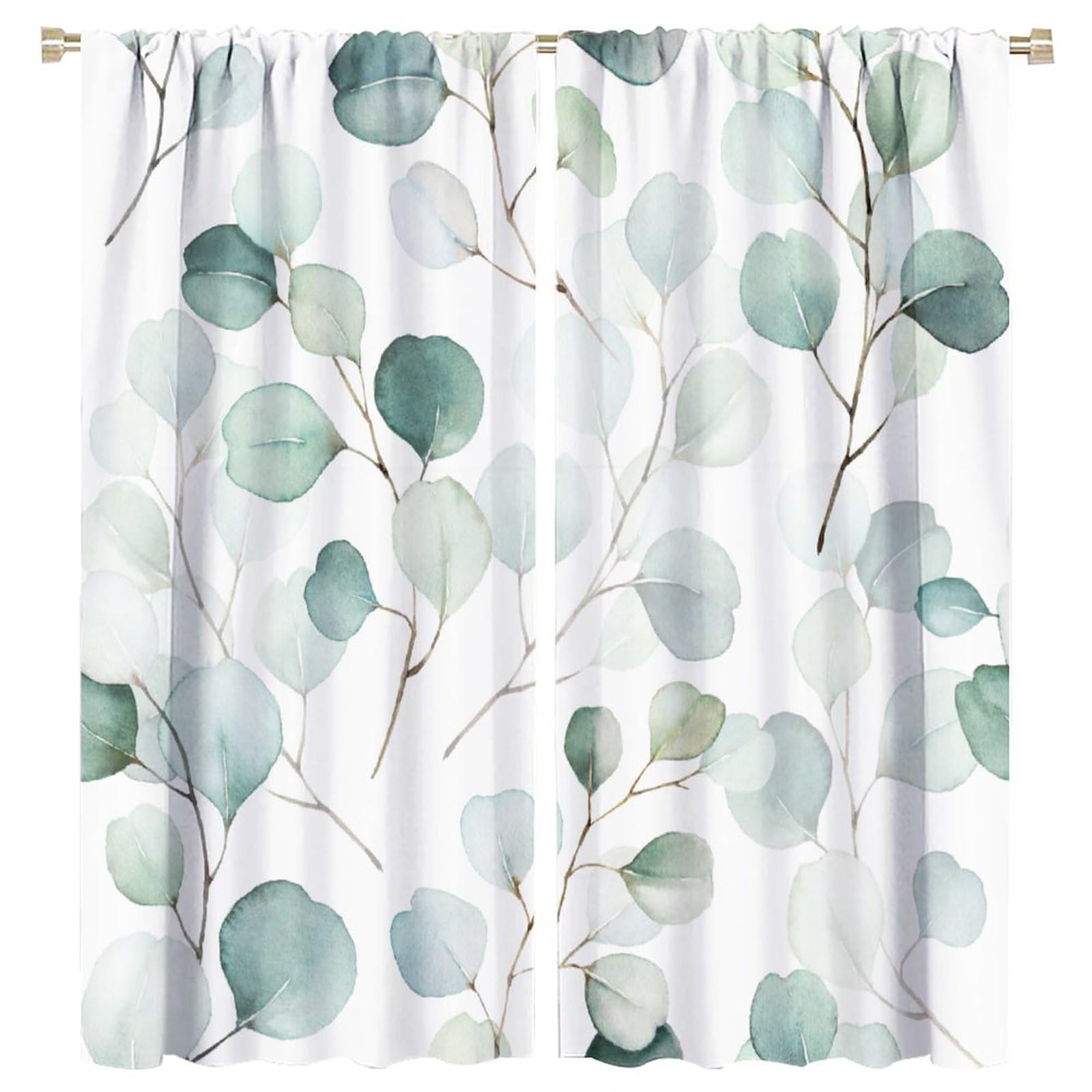 Eucalyptus Curtains Green Leaves Spring Botanical Blackout Print Rod Pocket Window Drapes for Bedroom Living Room 63x72in