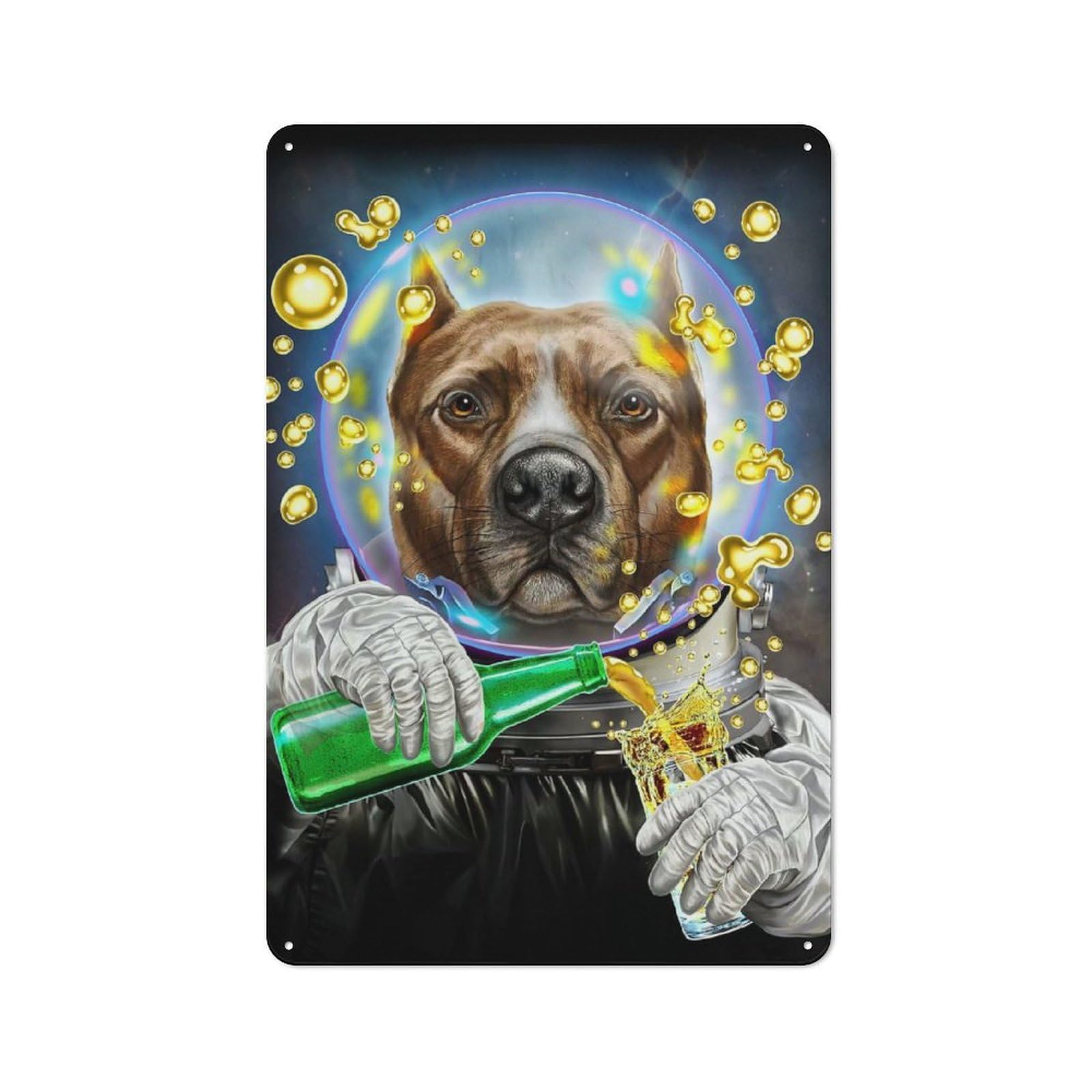 Junmoney Astronaut Pit Bull Dog 30X20cm Retro Tin Sign With For Living Room Or Hallway, A Decorative Metal Sign For Living Rooms And Hallways