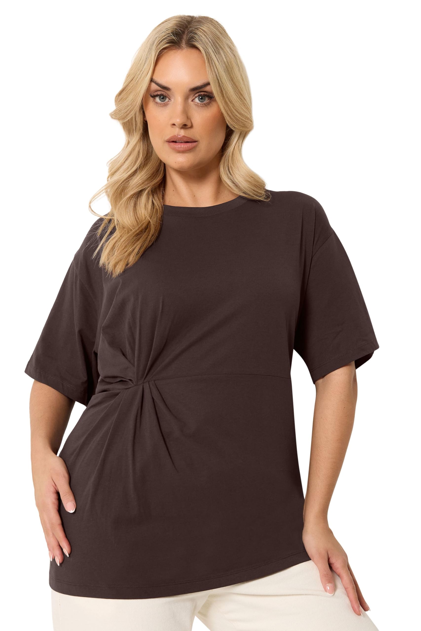 Yours Women's Chocolate Twist Front T-Shirt In | Size: 22-24