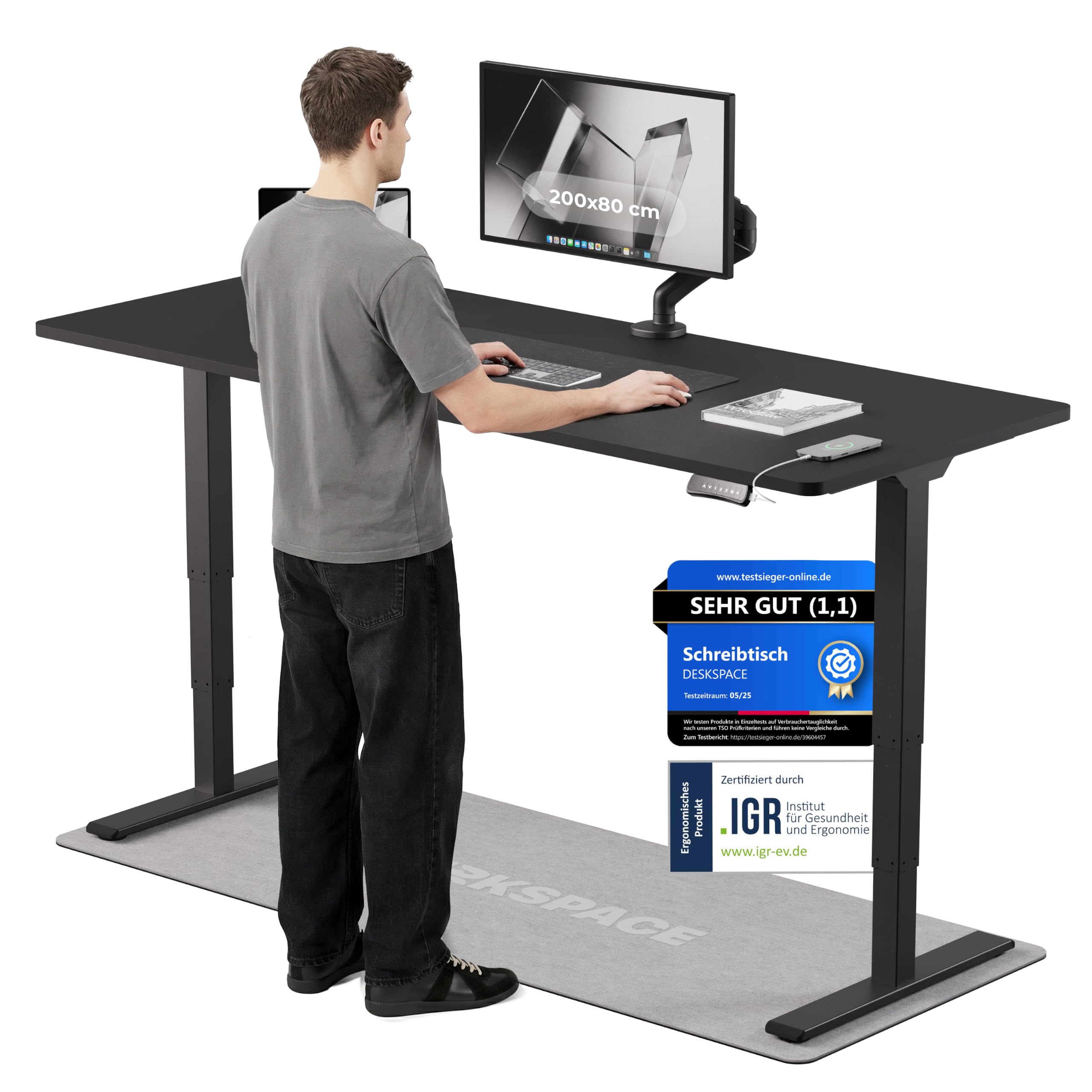 DESKSPACE PRO Plus Elektrisch höhenverstellbarer Schreibtisch - Ergonomischer Stehpult mit Memoryfunktion Kollisionschutz