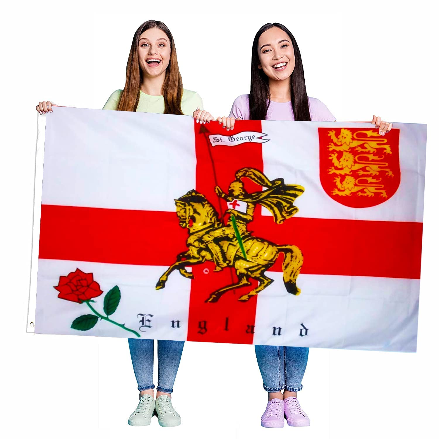 St George Charger Flag 5ft x 3ft England Flag with Eyelets Durable English Flag for Flagpole Garden Display Football Events National Celebrations Patriotic Party Decoration Accessory (24 Pack)