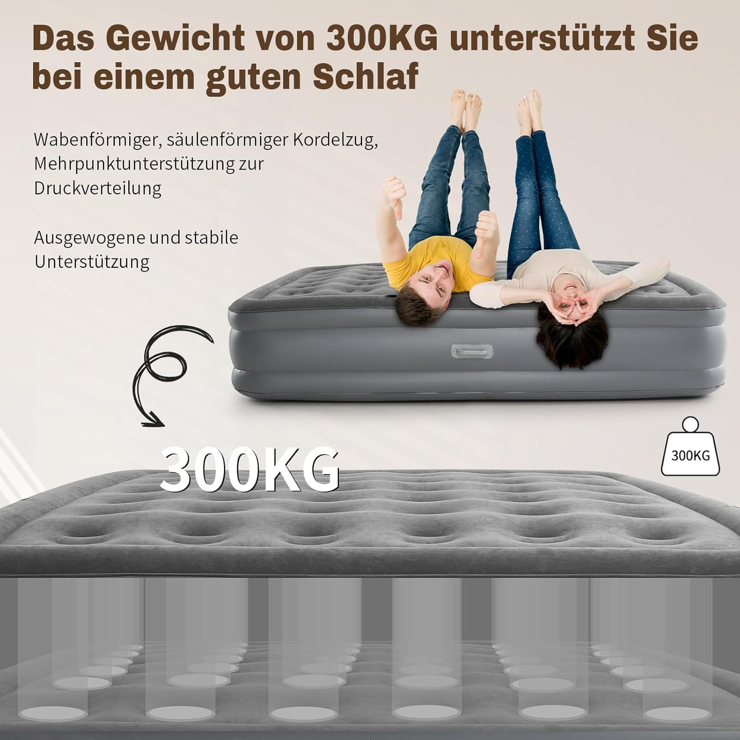 HAUSPROFI Luftbett 2 Personen, Luftmatratze Selbstaufblasend mit Integrierter Pumpe, Aufblasbare Matratze 195x150x40cm, Luftbett für Camping & Heimgebrauch, Gästebett, Rückenlehne Abnehmbare, 2 Kissen