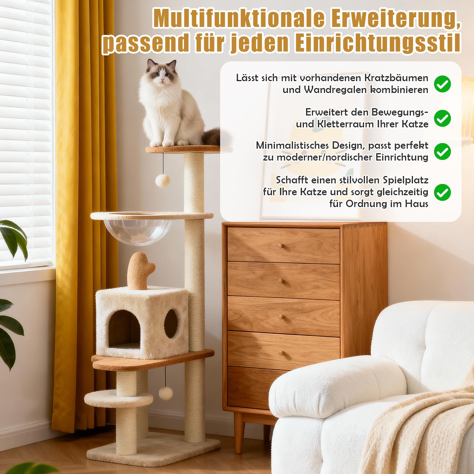 Rascador de repuesto para tronco de sisal, 2 piezas, tronco de sisal, diámetro de 7 x 34 cm, accesorios para rascador, altura de pila 70 cm, con tornillos M8 y llave (beige, pared)