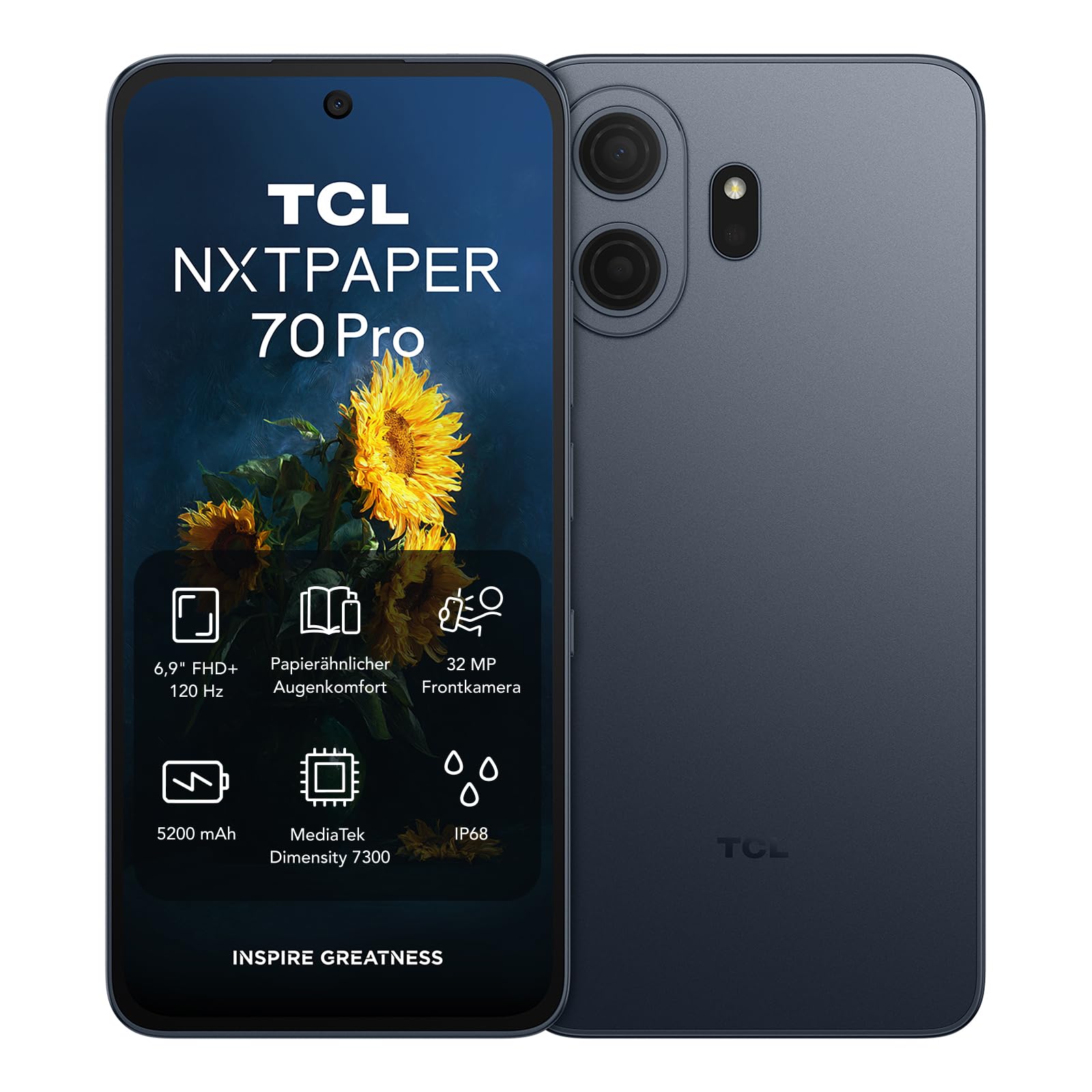 TCL NXTPAPER 70 Pro 5G Android Smartphone mit 6,9 Zoll Natürlichem Licht Display,NXTPAPER 4.0,120Hz FHD+,50MP 1.0um OIS Kamera, MuseFilm, MediaTek Dimensity 7300, 8GB RAM+256GB ROM, AI-Produktivität