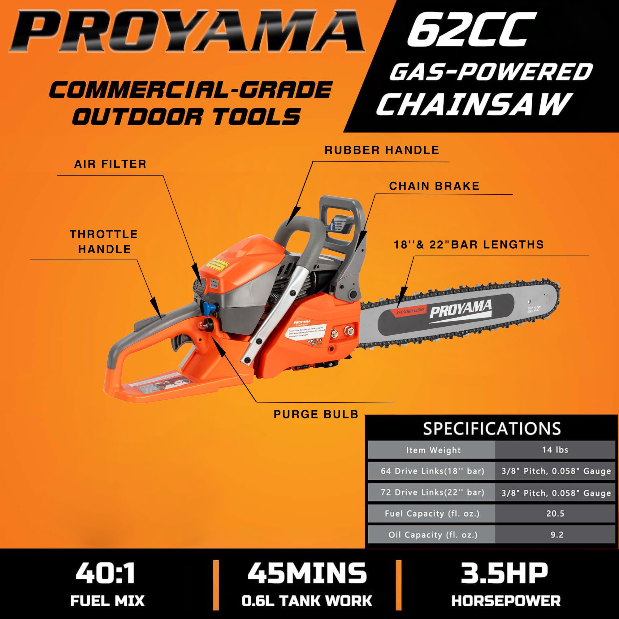 PROYAMA 62cc Chainsaw - Powerful & Vibration Reduction -8