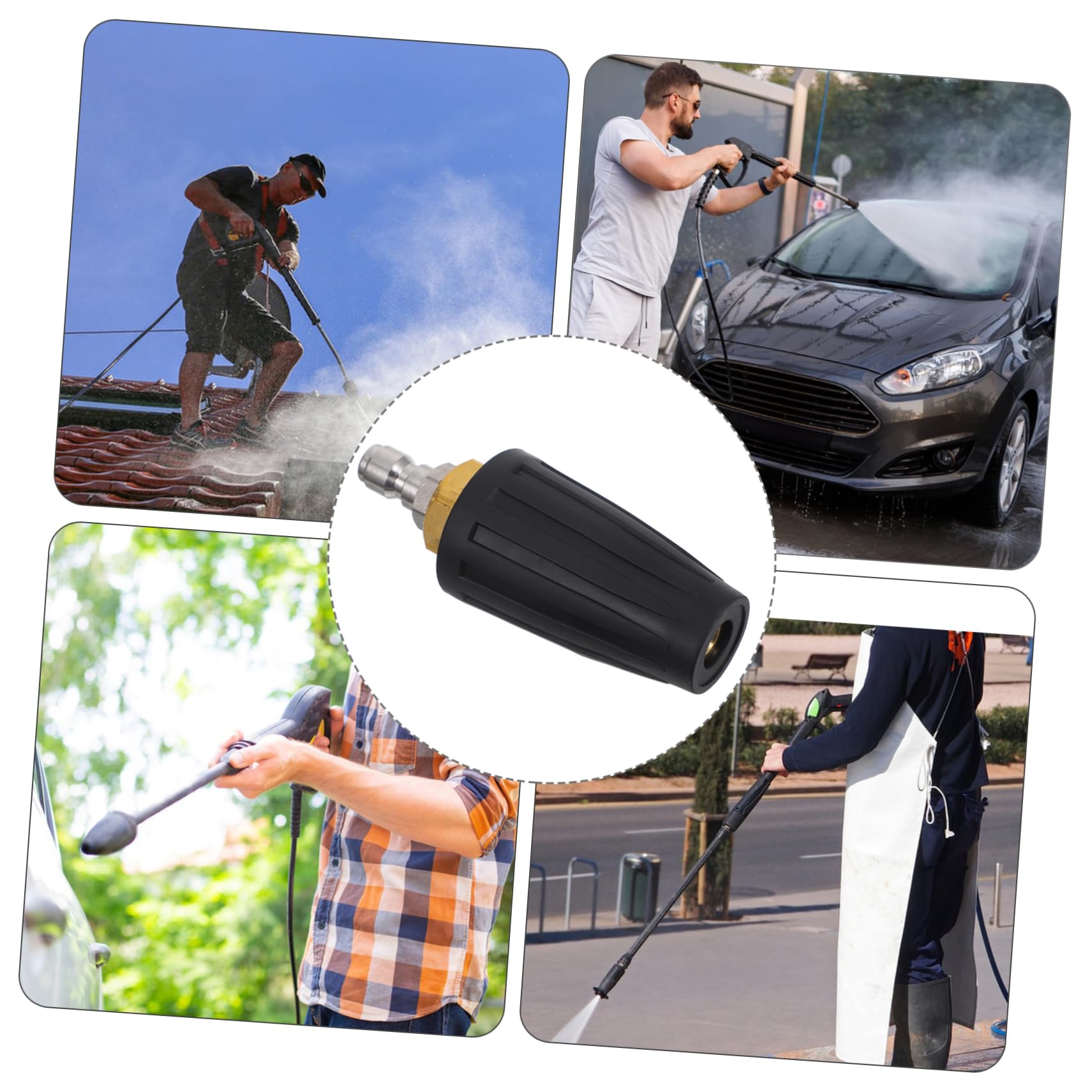Ugello ad Alta Pressione Rotante Turbo Quick Connect 1/4 4000 Psi | Nero, Gomma e Acciaio Inossidabile Ottone, per Pulizia Industriale su Mattoni e Superfici Varie