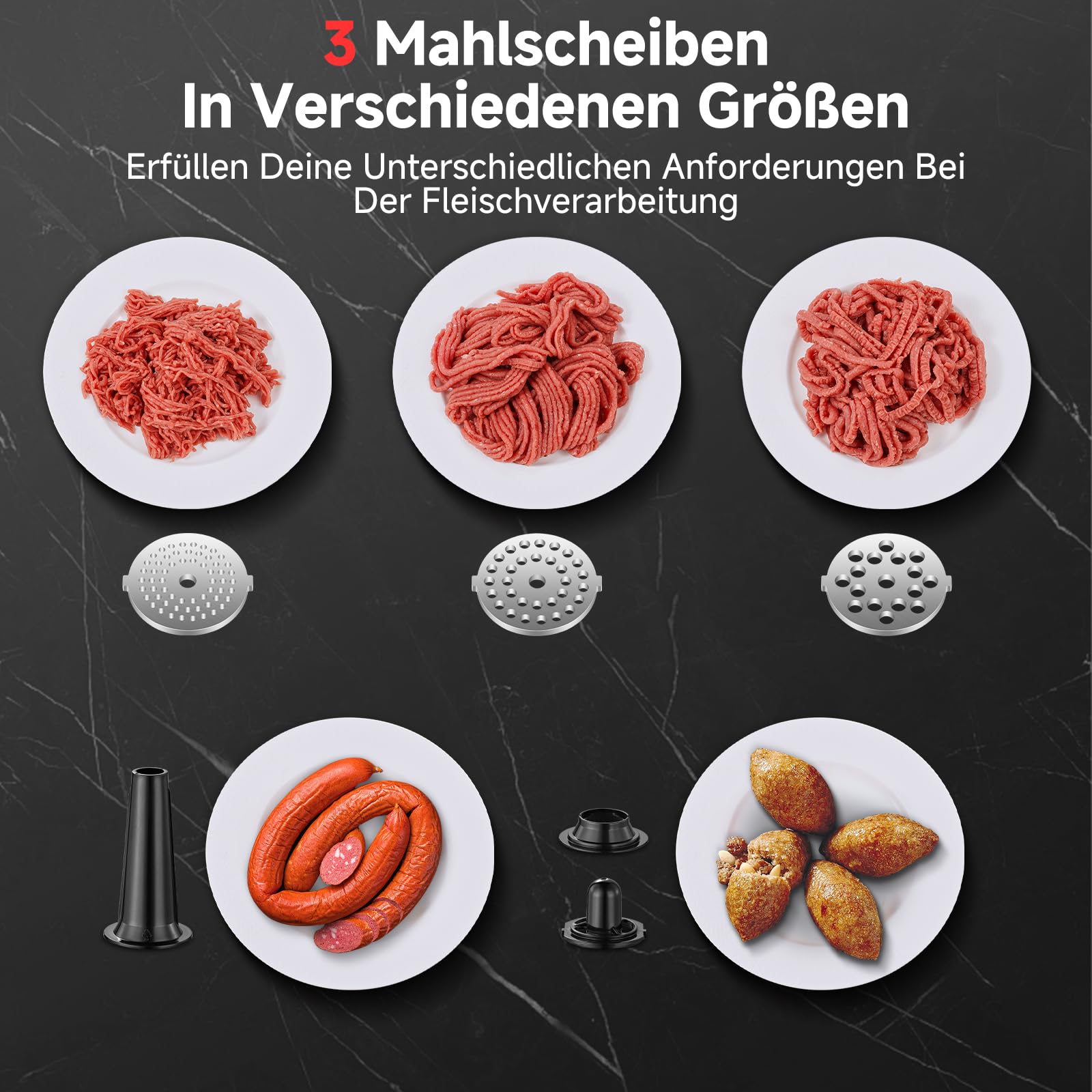 AAOBOSI Elektrischer Fleischwolf [3000W Max] mit LED-Anzeige, 9 Geschwindigkeitsstufen, Edelstahl-Schneideaufsatz, Wurstfüller & Kibbe-Maker, Integrierter Aufbewahrungsbehälter, Für den Heimgebrauch