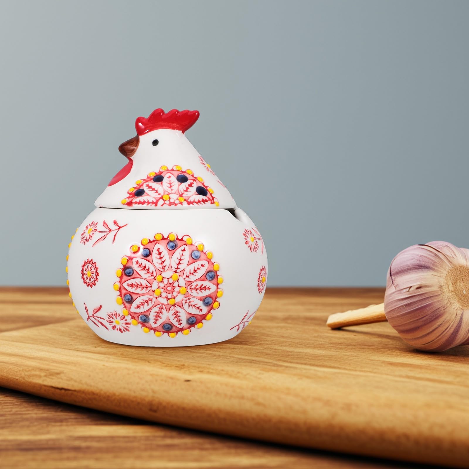 PATKAW Tarro de Cerámica con Forma de Gallina para Especias, con Tapa, Diseño Decorativo 3d con Flores, Resistente y Hermético para Cafés y Restaurantes en Pascua
