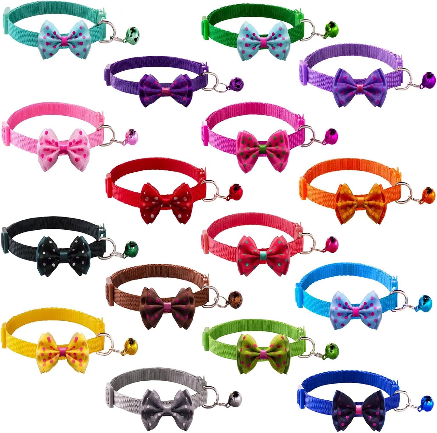 Pet Supplies 16 PCS Cute Cat Collar with Bells Kitten Collars for