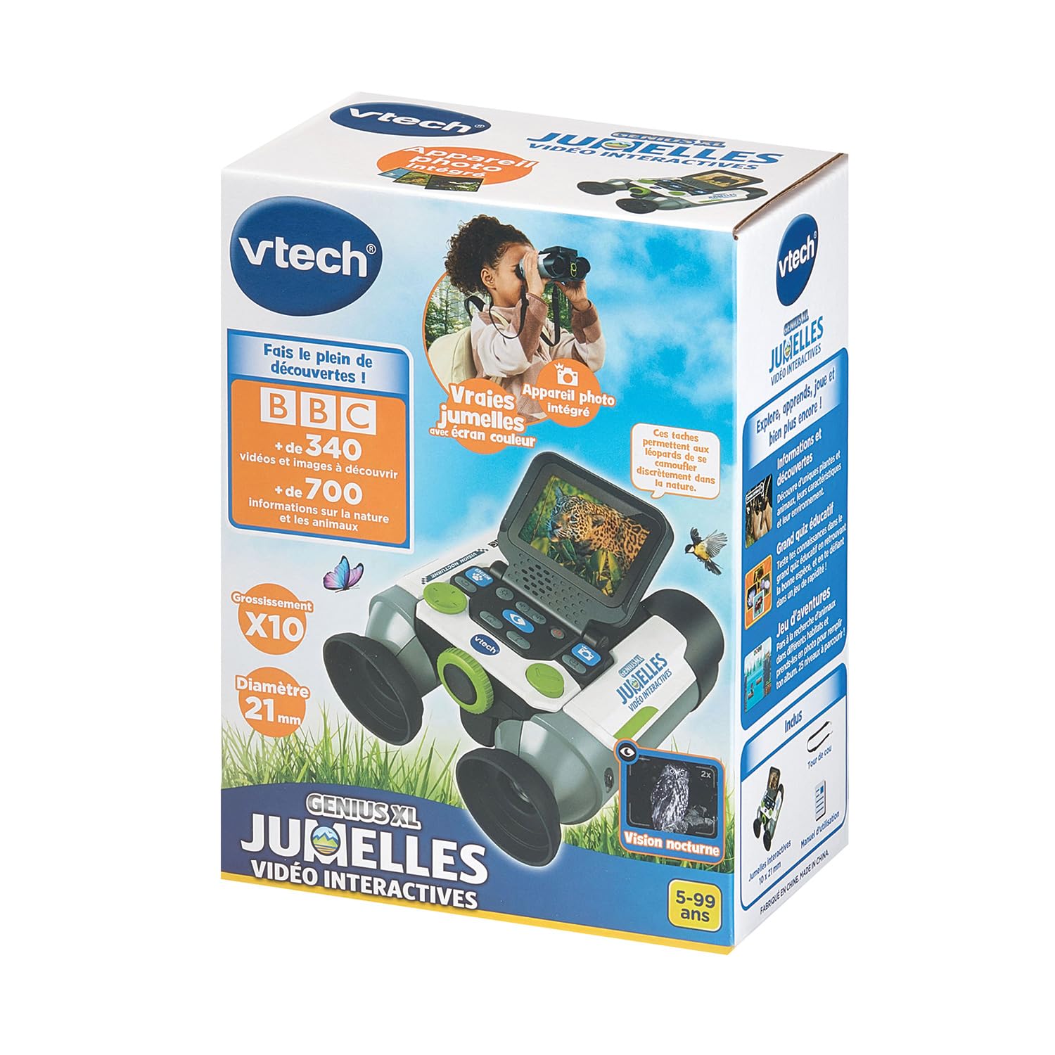 VTech Genius XL - Prismáticos de vídeo interactivos, binoculares Infantiles de 10 x 21 con Pantalla a Color, Fotos y Videos de la BBC, Juguete científico Educativo, Regalo para niños a Partir de 5
