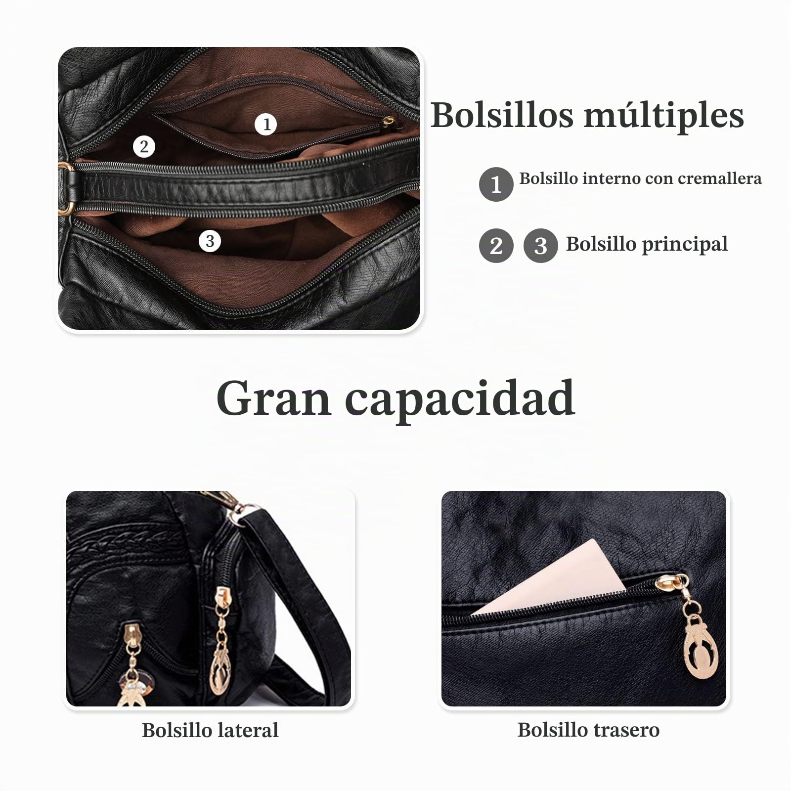 Bolsos de Mujer Moda Bolso de Hombro Bolso Hobo Bolso Bandolera de Cuero PU Suave Señora Bolso de Mensajero para Compras Escuela Oficina Multicolor
