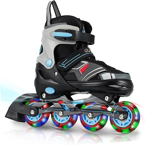 RunRRIn Inline Skates for Boys Adjustable Outdoor Kids Roller Blades with Light Up Wheels for Teens Youth Adults Girls Beginners and Women