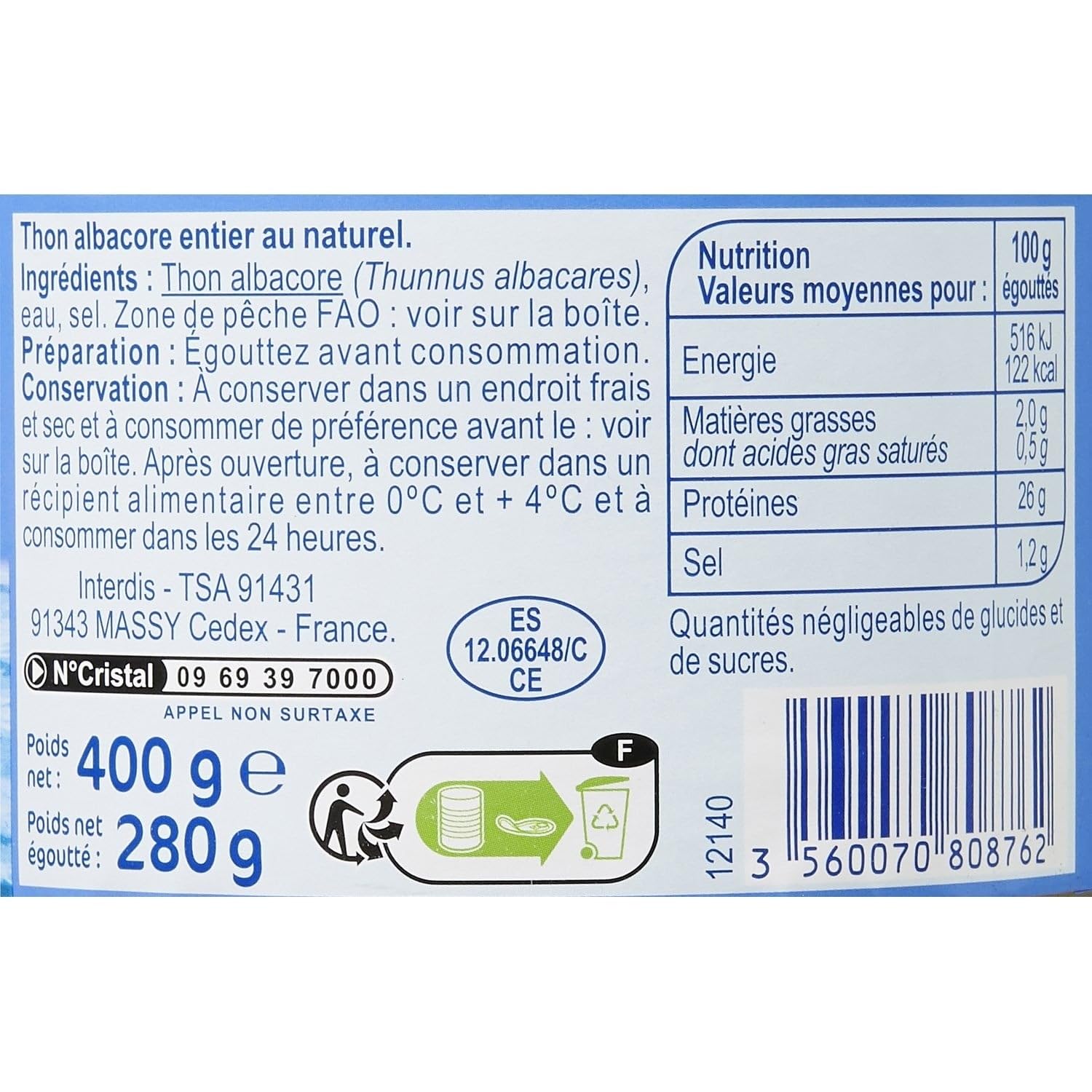 Préparez vos repas rapidement avec le thon entier albacore au naturel Carrefour Classic, conserve de 280g - Lot de 3
