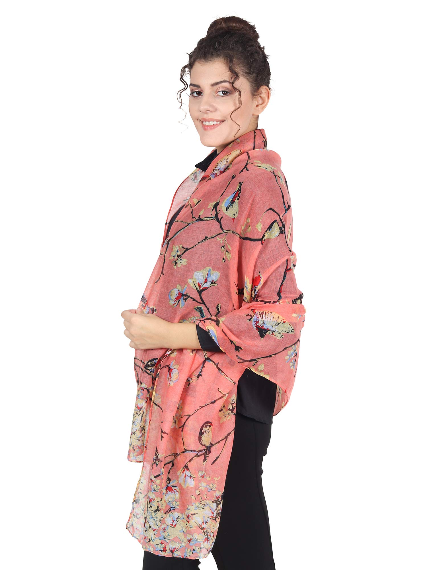 World Of Shawls Girls 151 Peach Winter Christmas Robin Bird Print Lady Women Colorful Long Cute Scarf Wraps Shawl Soft Scarves Maxi (151 Peach)
