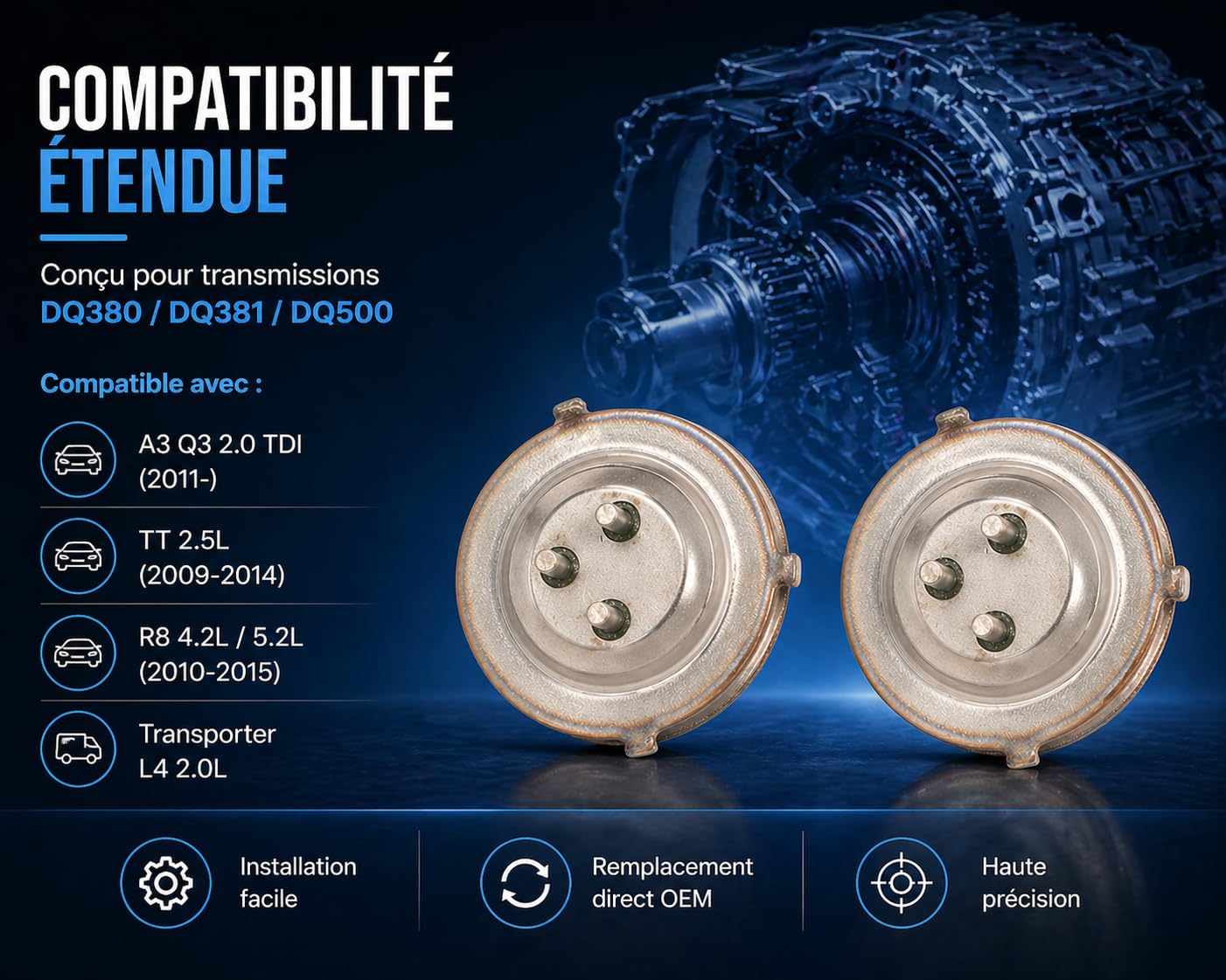 Capteur de Pression d'Embrayage SMP132-375 2 Pièces Compatible avec Audi A3 Q3 TT R8 et Transporter DQ380 DQ381 DQ500 Transmission Boîte de Vitesses Haute Précision