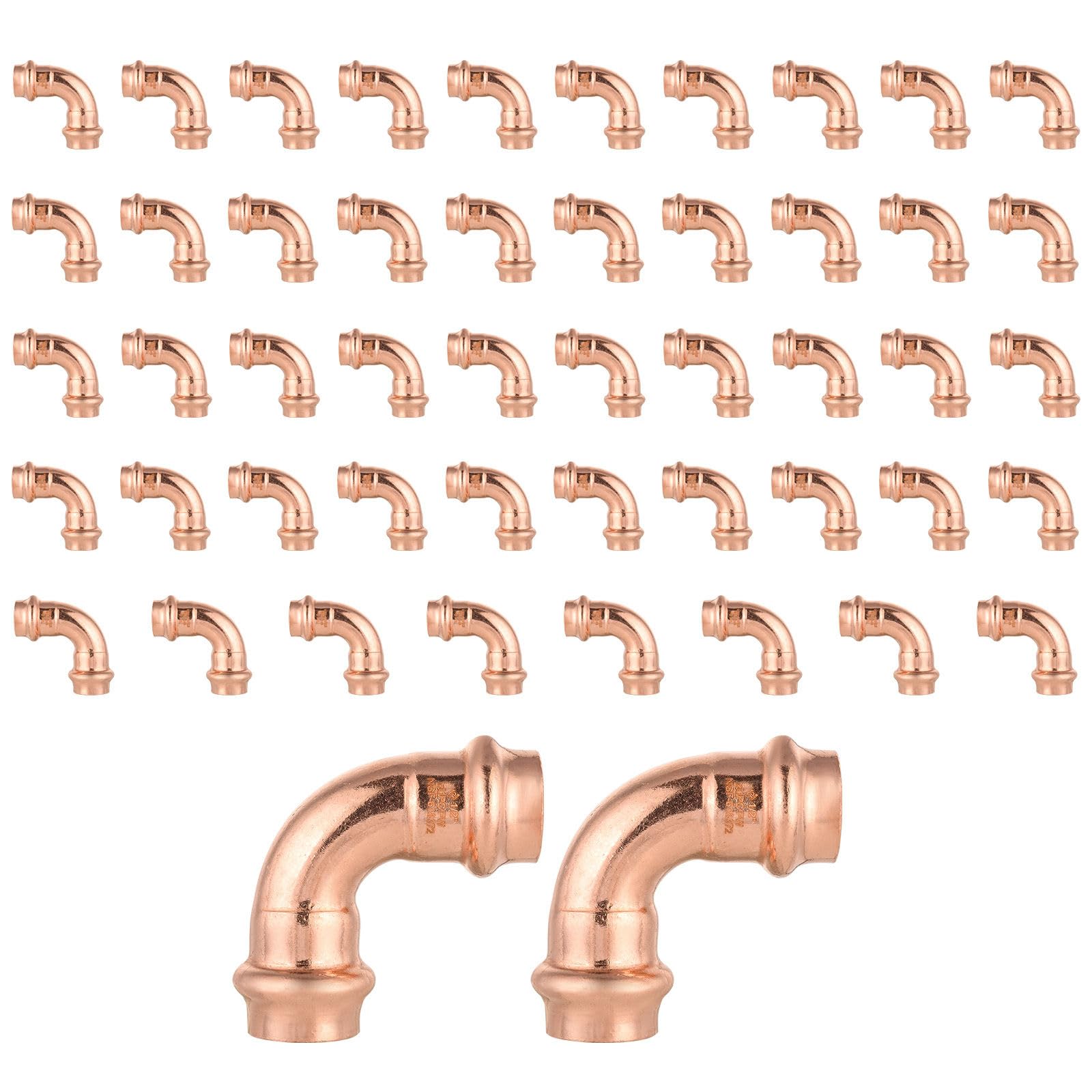 Paquete de 50 Codos de presión de Cobre GUOFIS, Codo de presión de 90 Grados de 1/2 Pulgada P x P para tuberías de Agua.