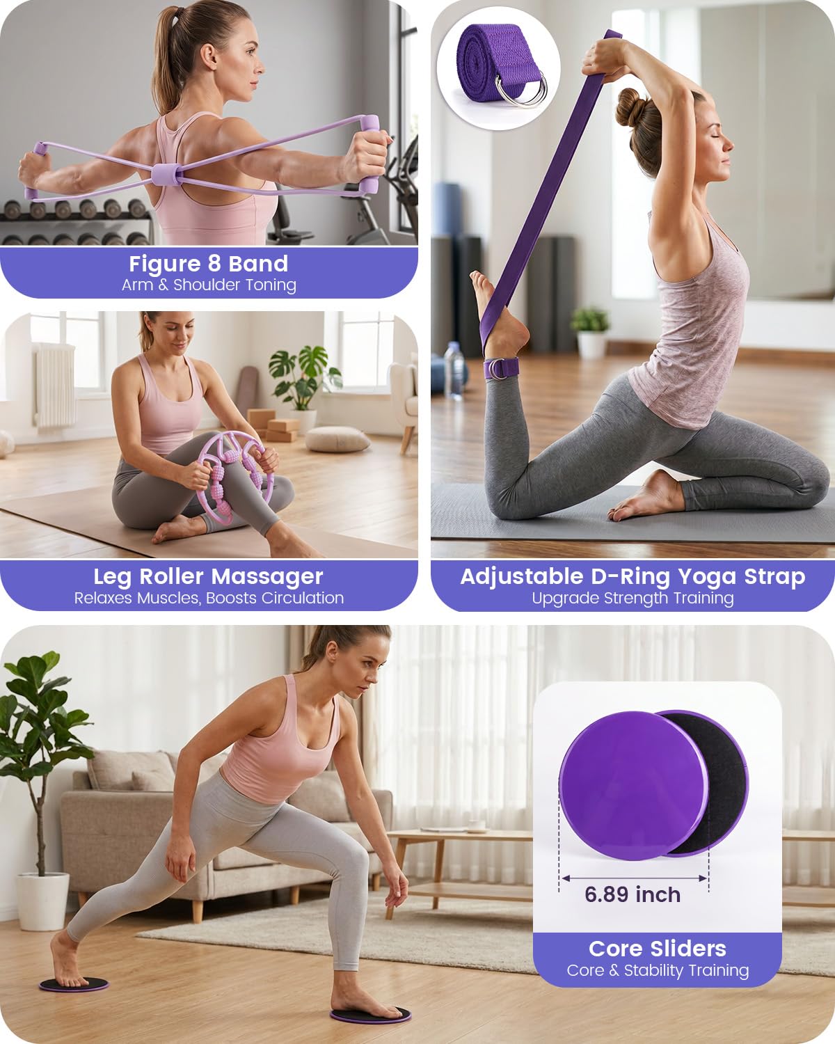 Kit per Pilates 24 in 1, kit per allenamento a casa, per donne, attrezzatura per pilates con anello e palla da 33 cm, per principianti e allenamenti a casa