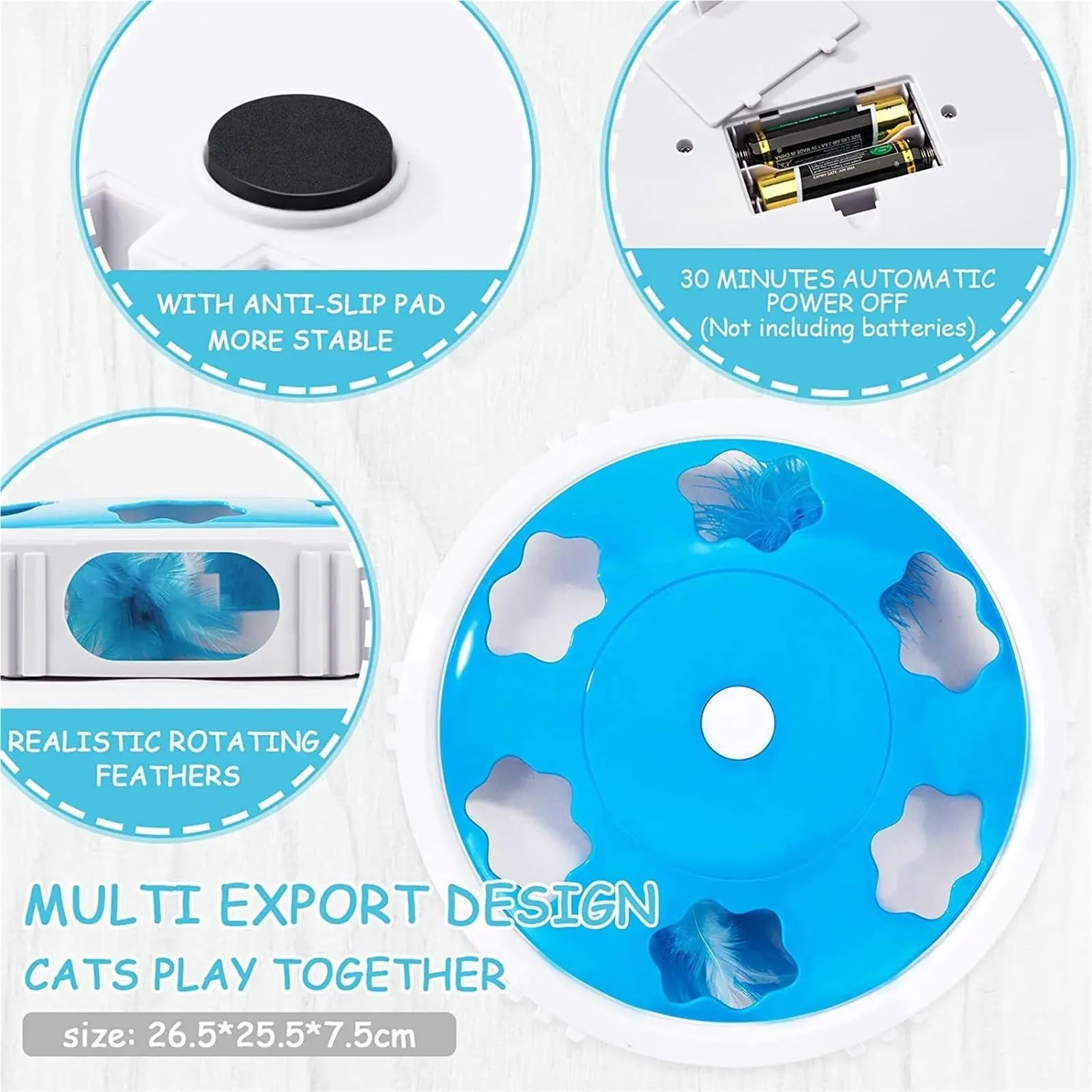 Katzen-Drehteller-Spielzeug mit Feder und LED-Licht, automatische Drehung, interaktives Katzenspielspielzeug (Rosa)
