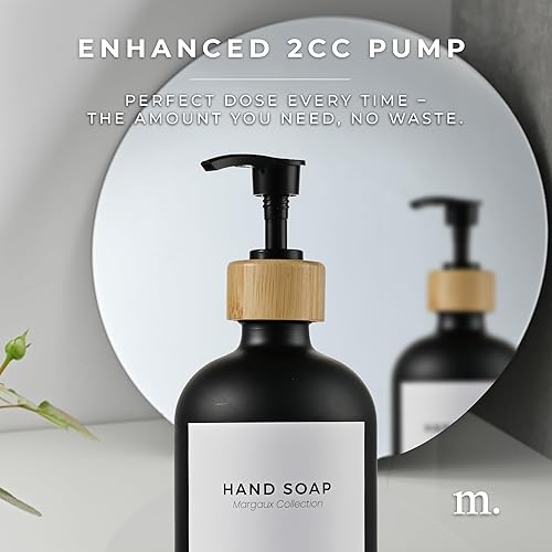 Miniatura 5 de MaisoNovo Dispensador de jabón de manos de vidrio  Dispensador de jabón para platos para cocina  Botellas negras de 16.9 onzas con bomba de bambú