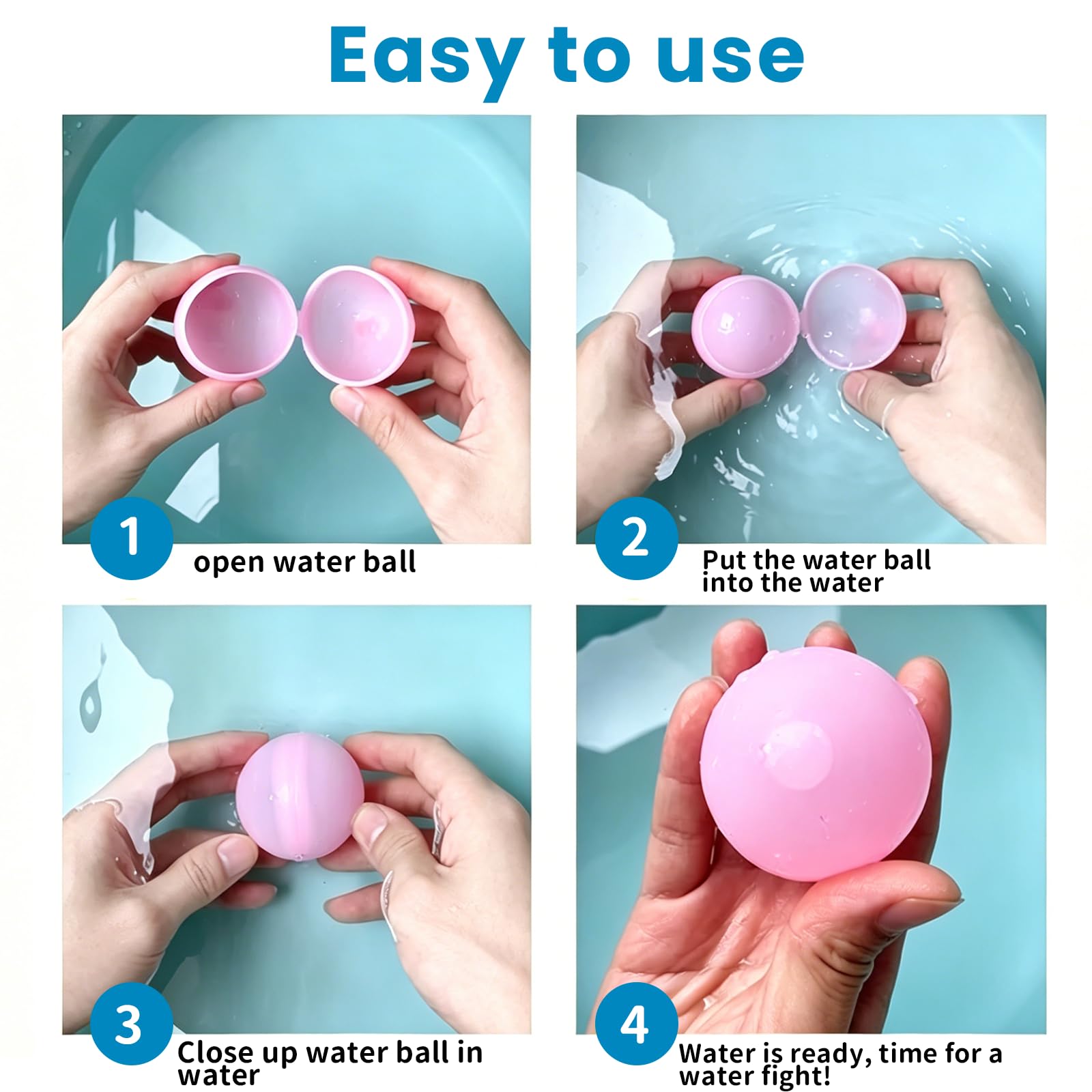ZhouWei 24 Piezas Globos de Agua Reutilizables Globos de Agua Hinchables Rápidos Silicona Colores Reusable Water Balloons para Uso al Aire Libre Piscina Parque Acuático Fiesta Niños Adultos