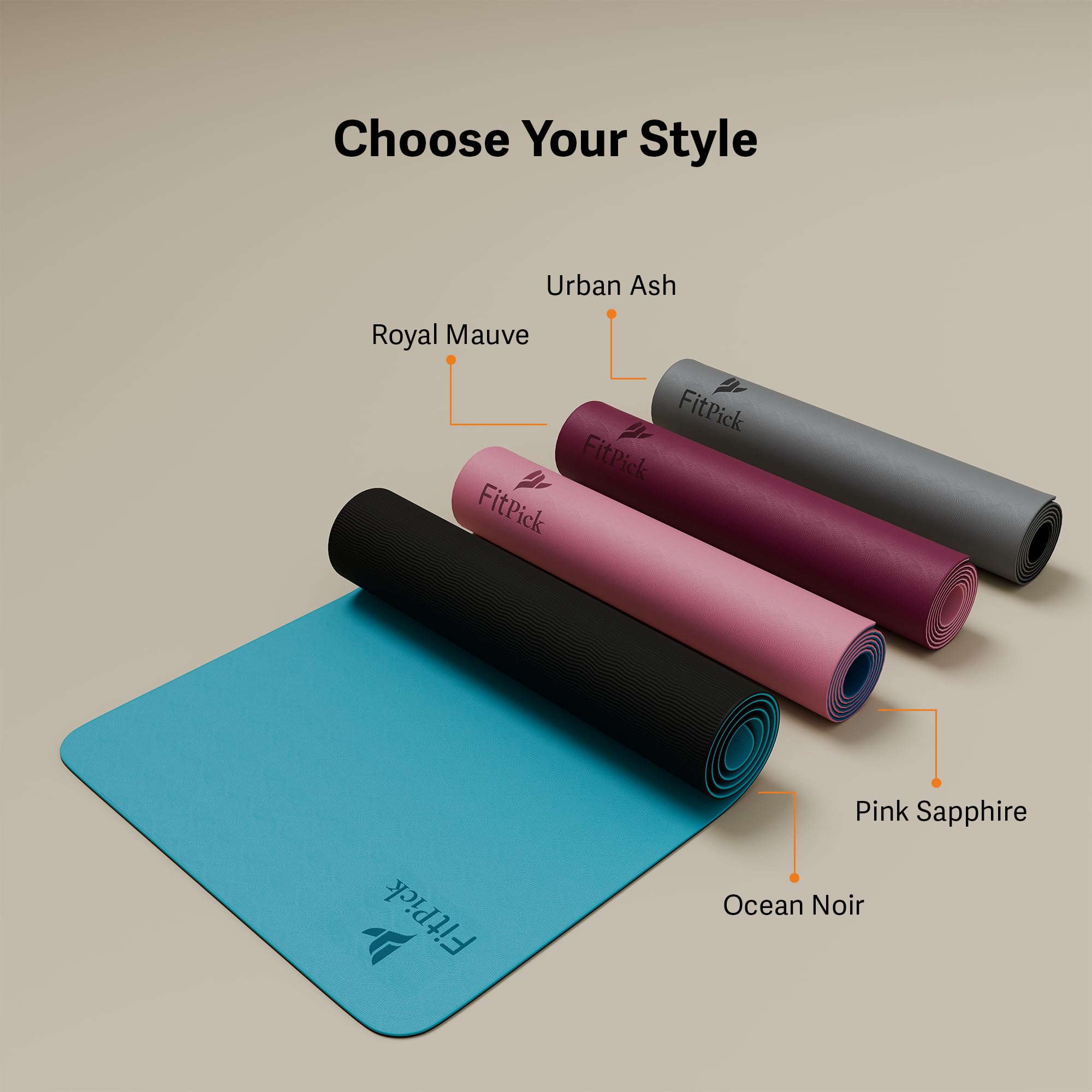 FIT PICK Pro Yoga Mat for Women & Men | High Density TPE Yoga Mat with 6mm Cushion | Non-Toxic, Sweat-Resistant & Double Sided Anti-Slip Exercise Mat | Lightweight & Portable with Carry Bag (Ocean Noir) 3