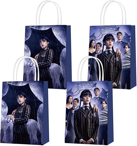 16 bolsas de regalo de papel para fiesta de Addams de Wednesday 2022, 2 estilos de bolsas de recuerdos de fiesta para el miércoles 2022 Addams TV