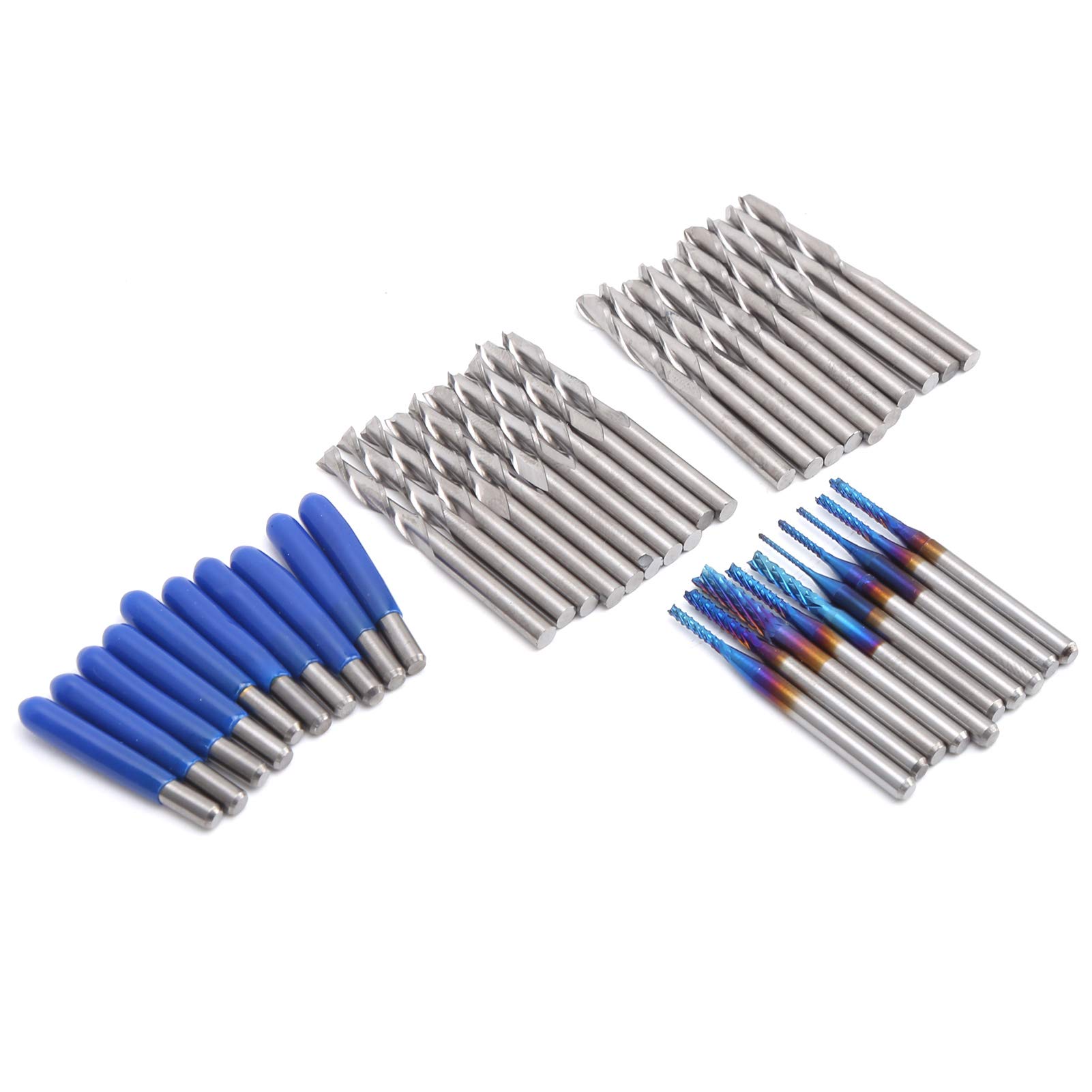 Juego de 40 fresas de acero de tungsteno, brocas de extremo de carburo con vástago de 3,175 mm, herramientas de grabado revestidas en Ti para moldes de PCB, plástico y madera, kit