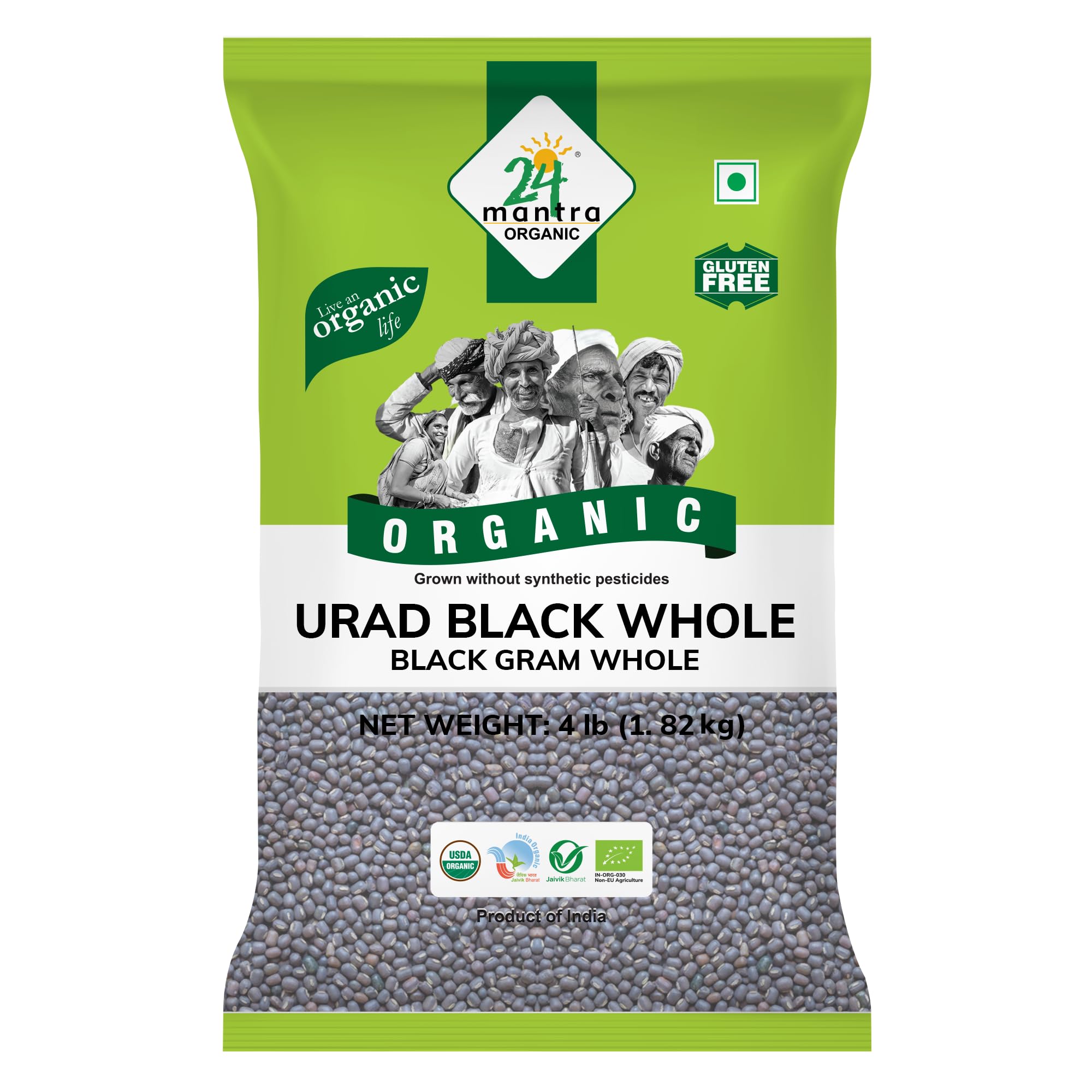 24 Mantra Organic Urad Dal Black Whole 4 lb – Whole Black Urad Dal | Rich in Plant Protein & Dietary Fiber | Source of Iron & Essential Minerals | Contains Essential Amino Acids & Antioxidants | Low GI | USDA Certified Organic
