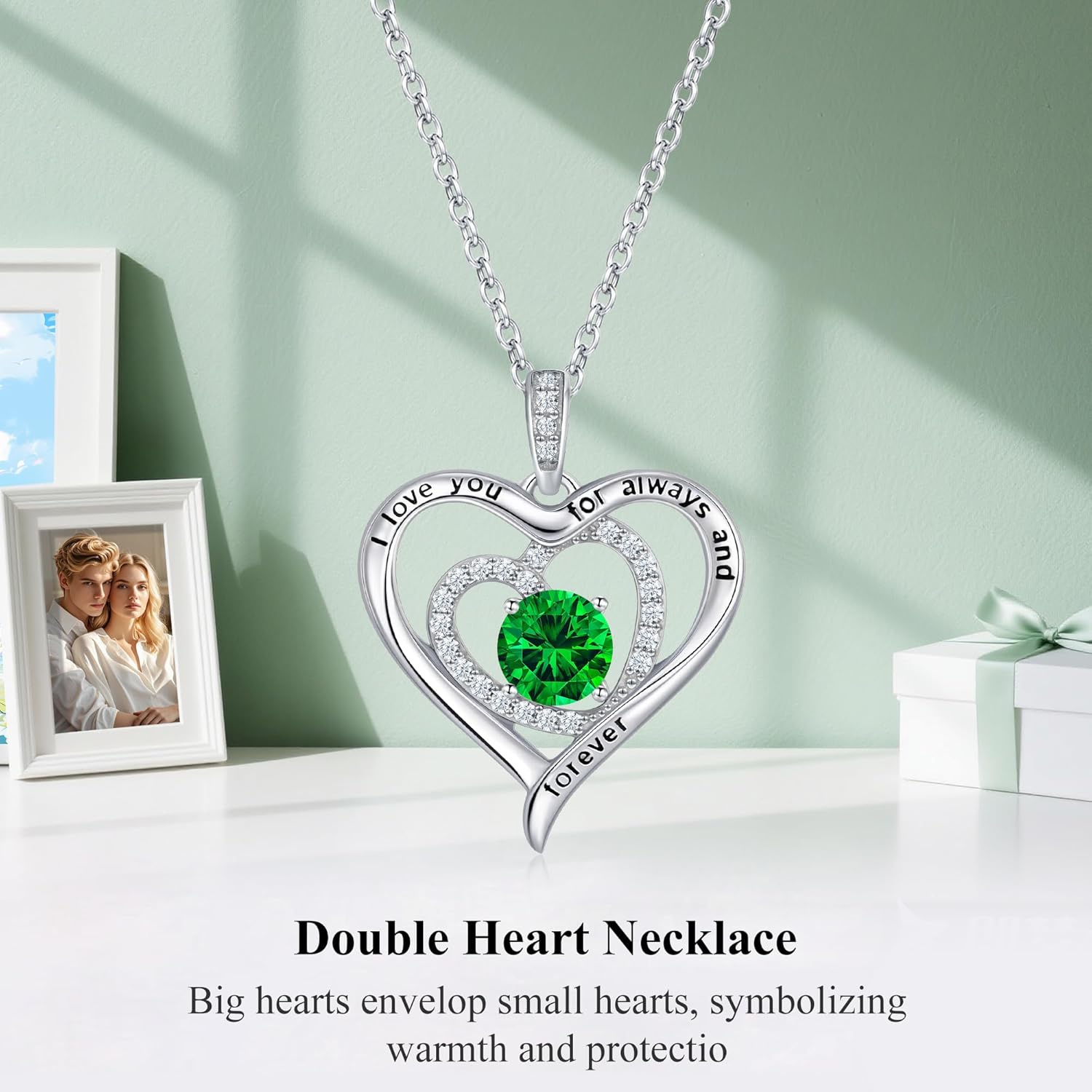 S925 Sterling Silver Necklace for Women, Valentines Day Gifts for Her, Love Heart Birthstone Necklaces for Women, Wife Jewelry, Mom Birthday Valentines Mothers Day Gifts, Girlfriend Necklaces, Daughter Heart Jewel, Anniversary for Her - Image 5