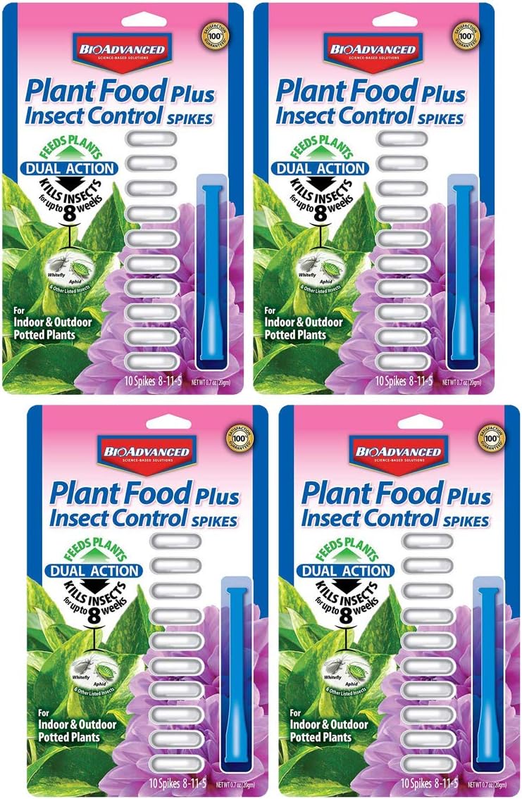 Bayer Advanced 701710 2-in-1 Insect Control Plus Fertilizer Plant Spikes, 10-Spikes (Pack of 4)