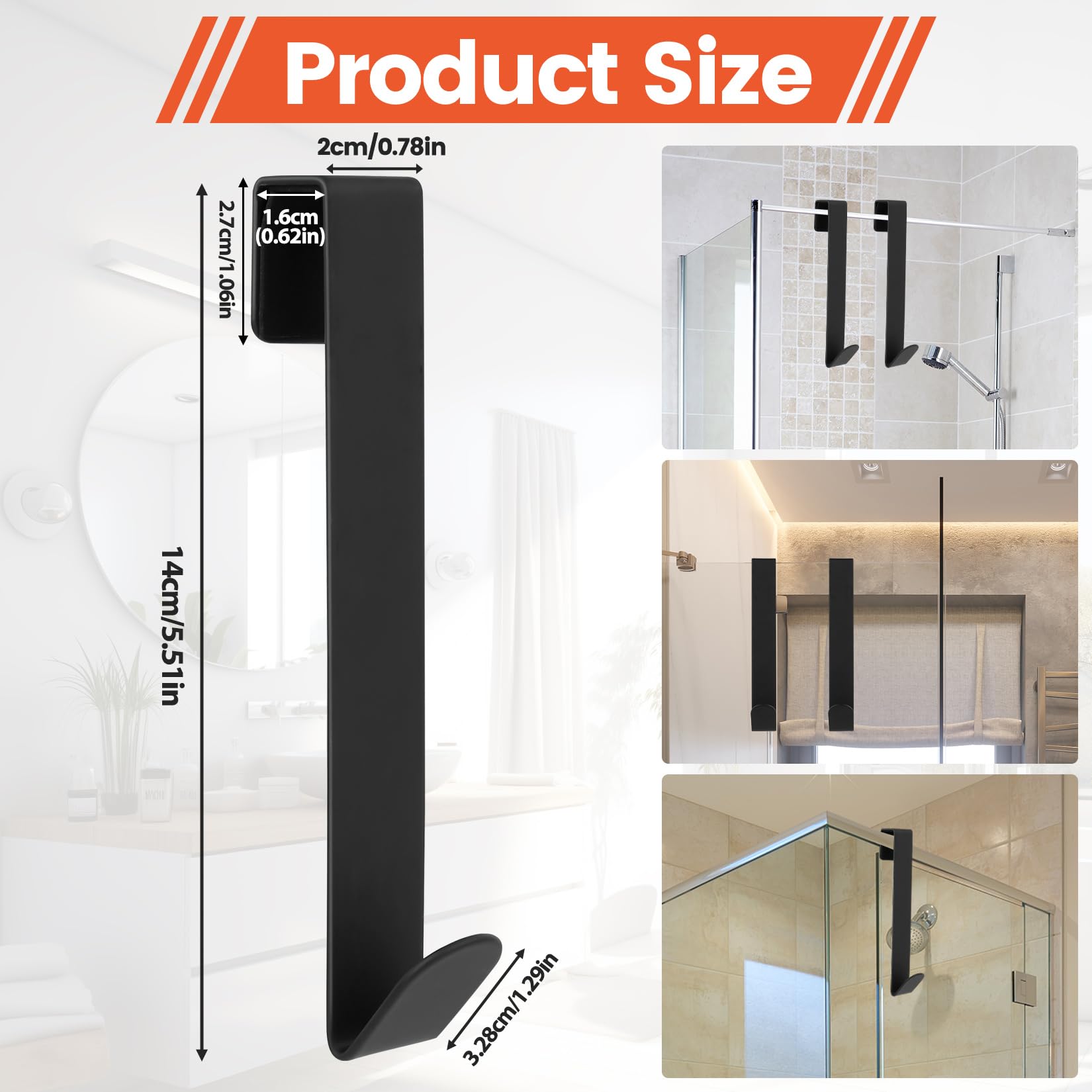 3 Pz Gancio Accappatoio Doccia, Ganci Appendi Accappatoio Bagno Porta Doccia in Vetro Estesi, Gancio Porta Asciugamani Bagnos in Acciaio Inossidabile per bagno ≤ 14 mm