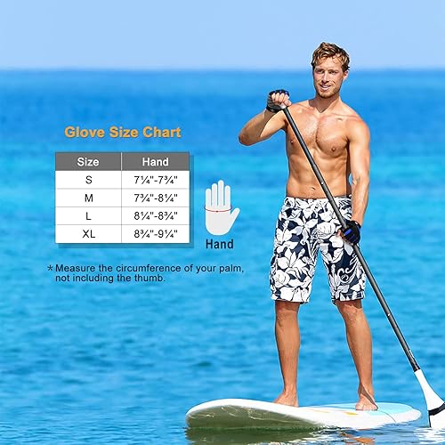 Miniatura 30 de FitsT4 Sports Guantes de palma acolchados de medio dedo para buceo, vela, moto acuática, embarque de pie, kayak y esquí acuático, adecuados