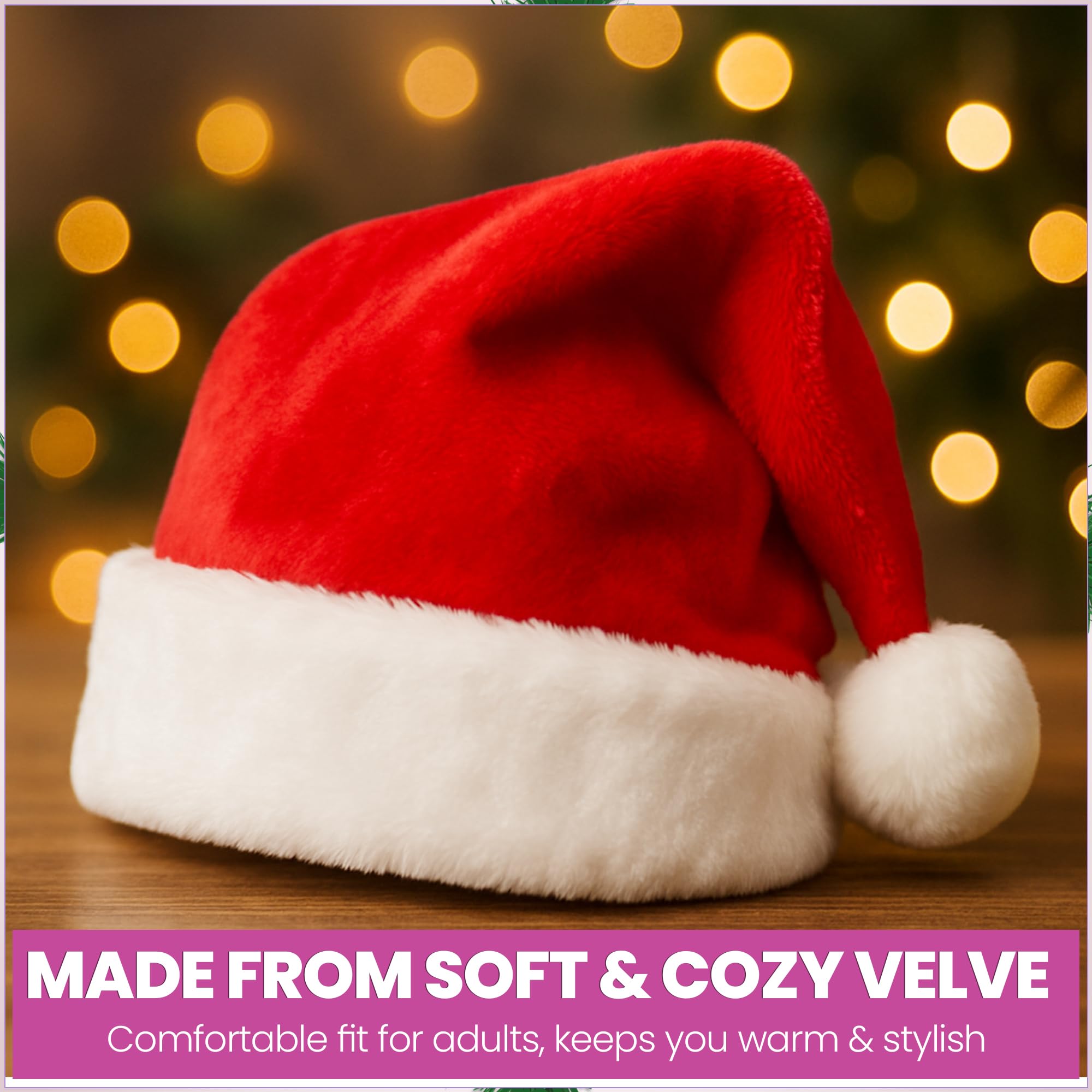 WedDecor Weihnachtsmütze für Erwachsene, flauschige Weihnachtsmütze, Unisex, Luxus-Plüsch-Weihnachtsmannmütze für Weihnachten, Weihnachtsmann-Kostüm-Zubehör für Weihnachten, Neujahr, Heiligabend