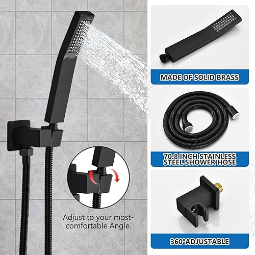 Miniatura 5 de Juego completo de grifo de ducha con válvula empotrada, sistema de ducha con cabezal de ducha de lluvia de 10 pulgadas, rociador de mano, montaje